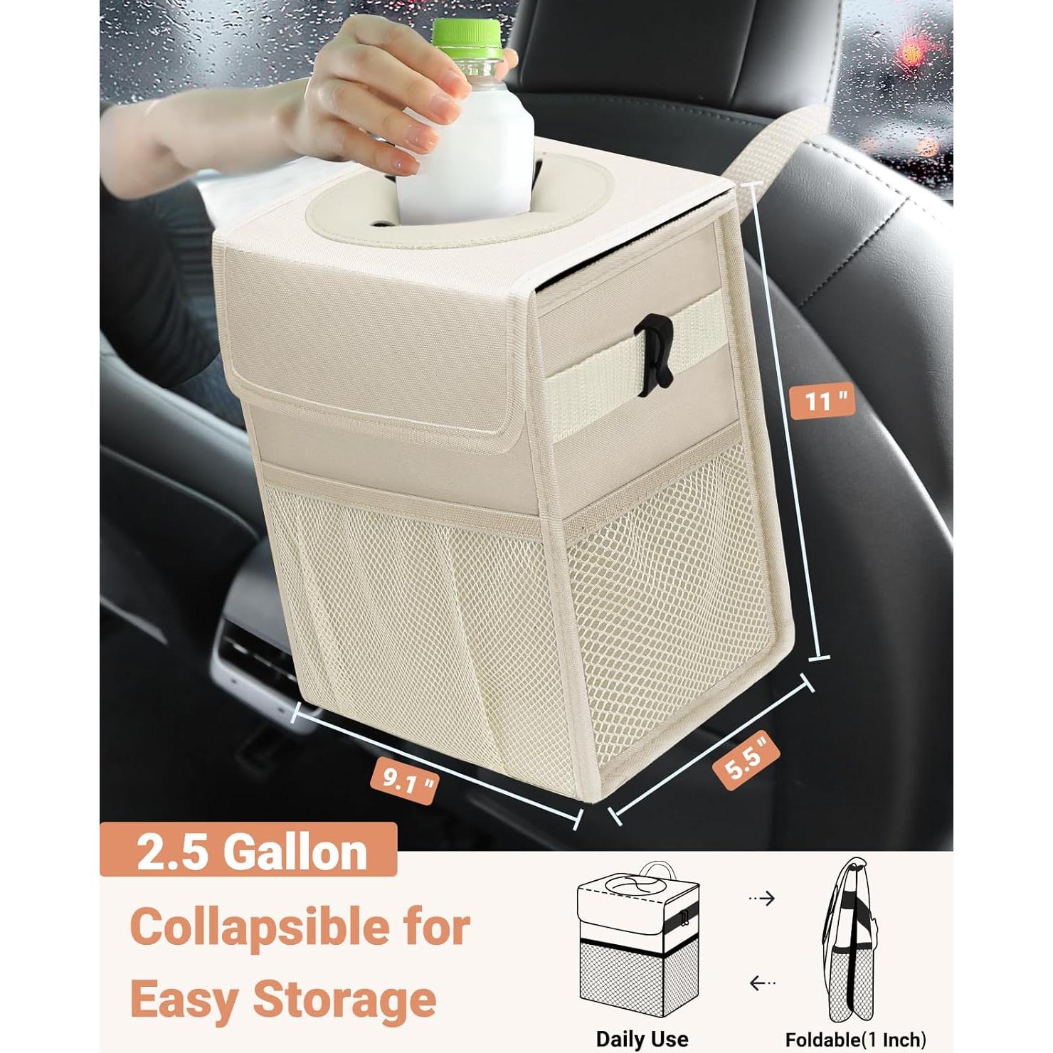 Basurero de Auto Capolo Beige 9.46L Impermeable y Plegable