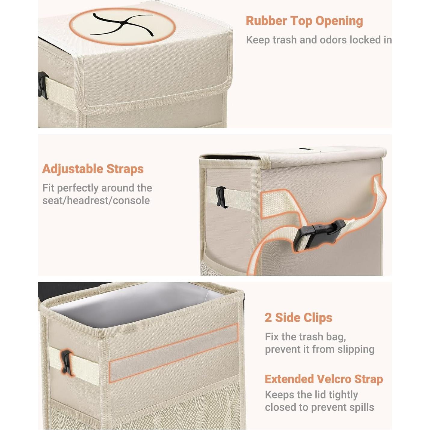 Basurero de Auto Capolo Beige 9.46L Impermeable y Plegable