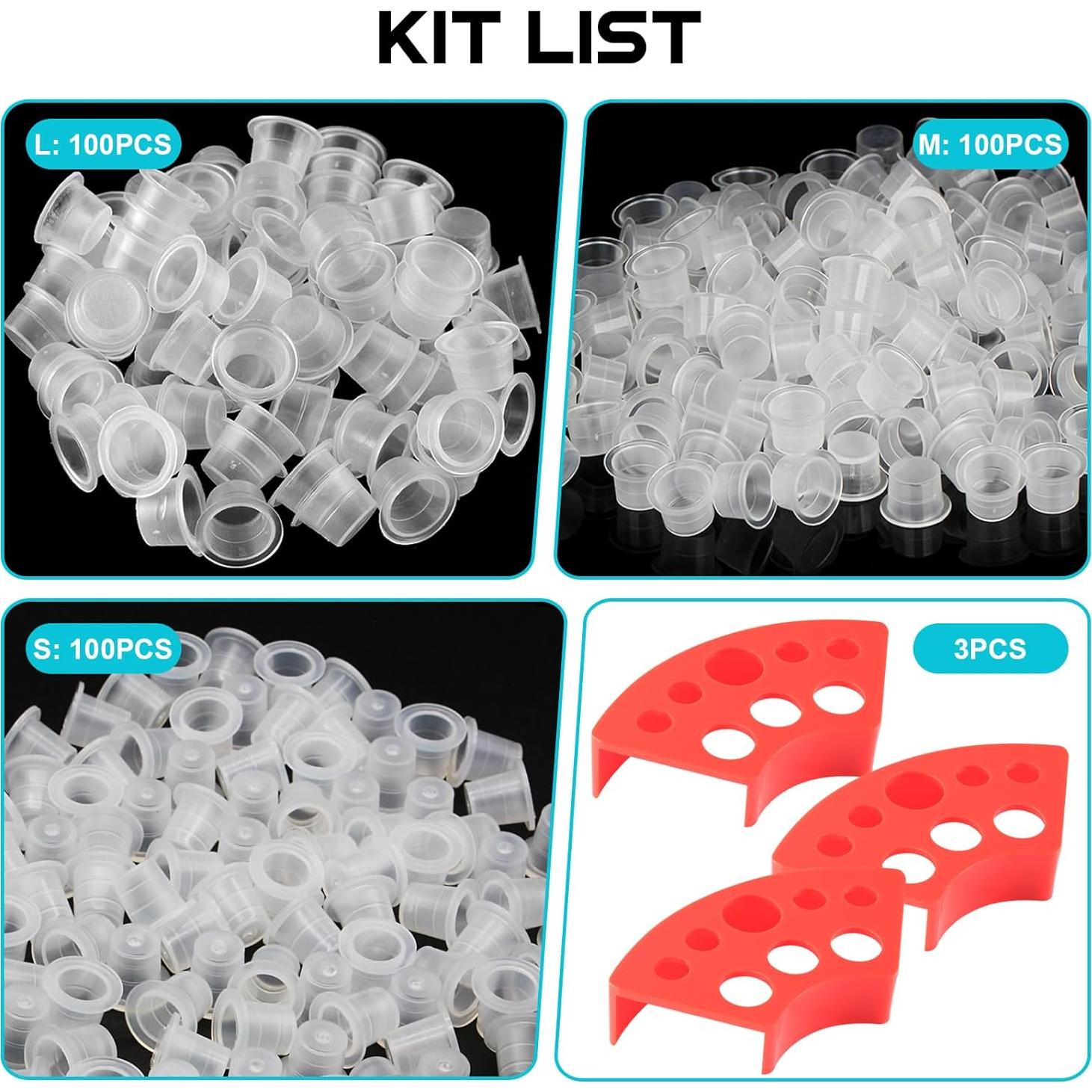 Tazas de Tinta para Tatuajes WZPB - 300 Piezas Mixtas + Soporte