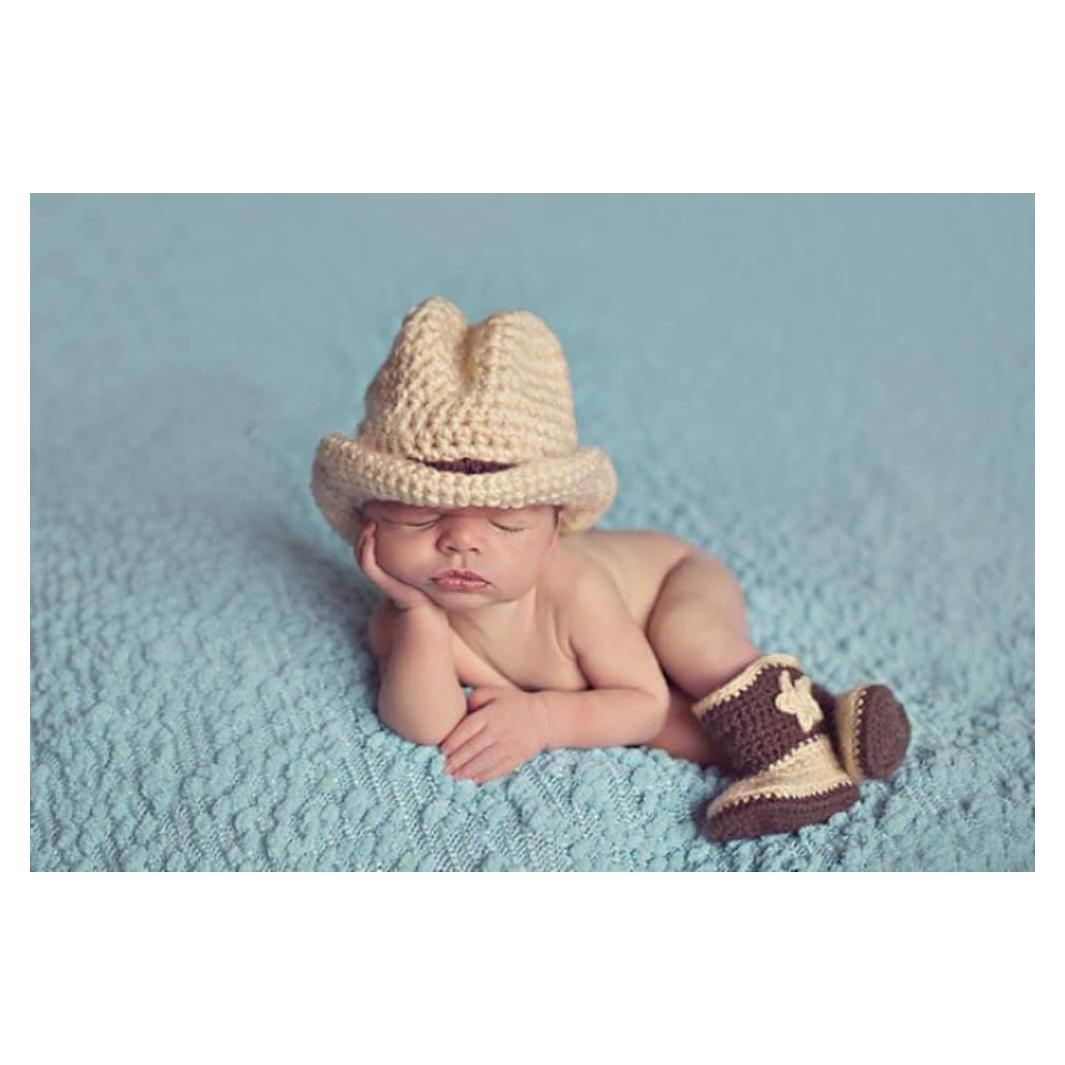 Conjunto Fotografía Bebés Sombrero Vaquero y Zapatos Beige