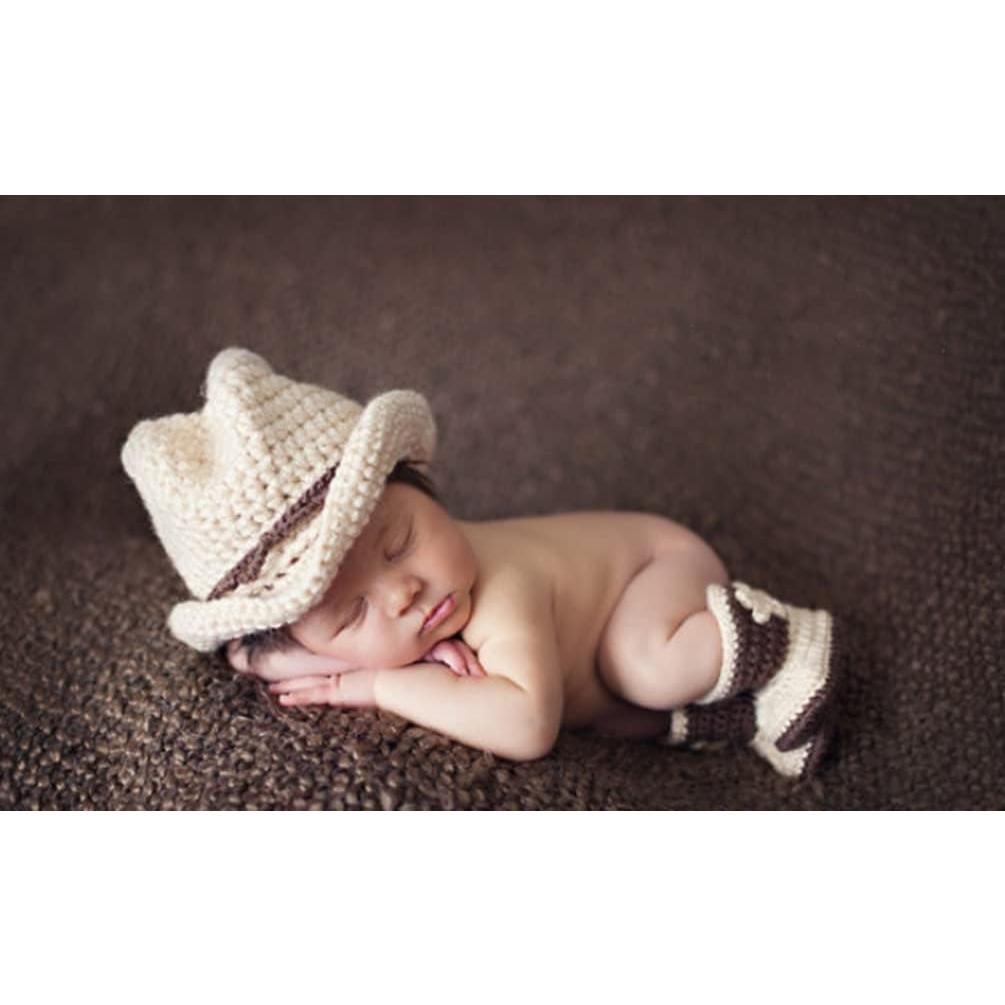 Conjunto Fotografía Bebés Sombrero Vaquero y Zapatos Beige