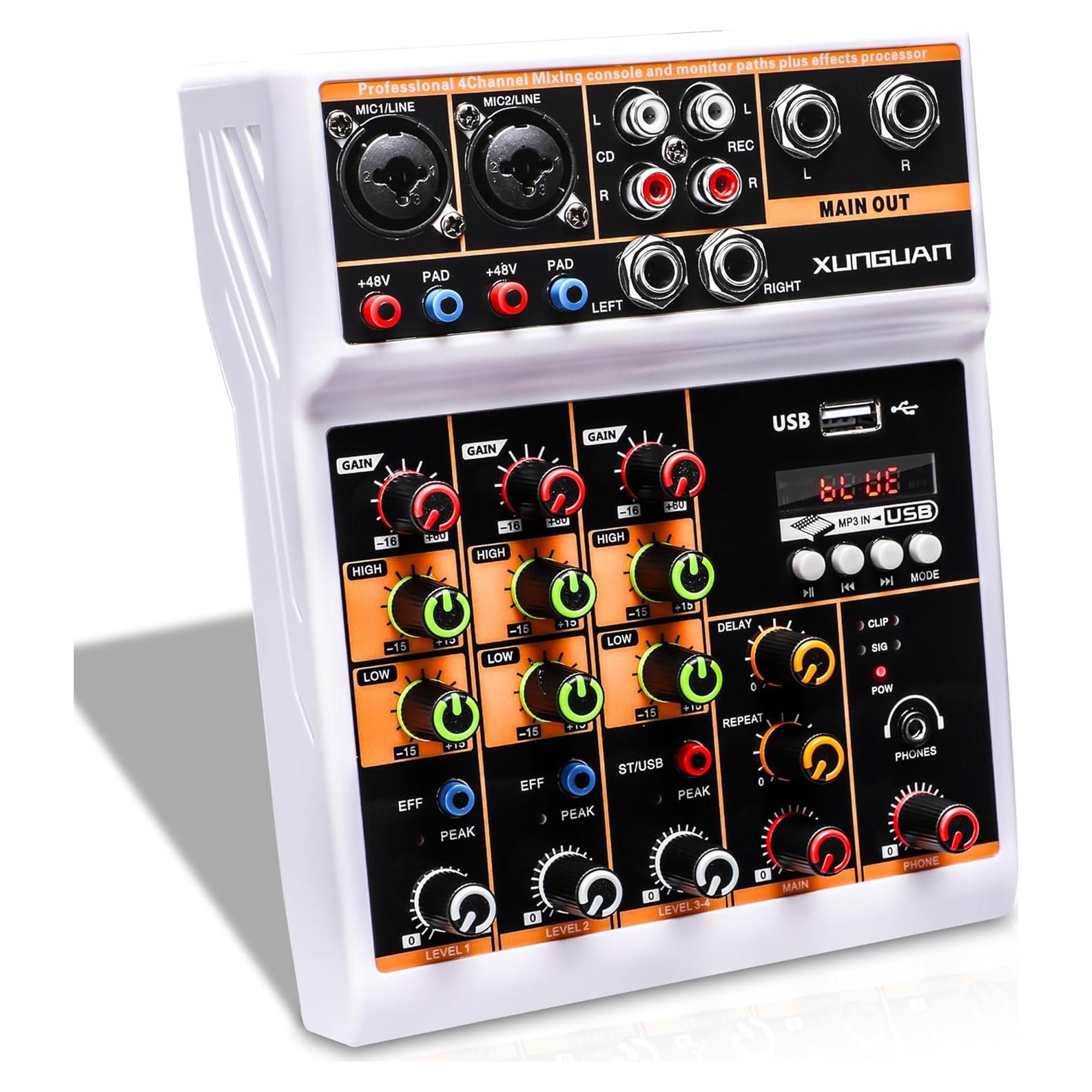 Mezclador de Audio Profesional XUNGUAN L4, 4 Canales, USB, Bluetooth