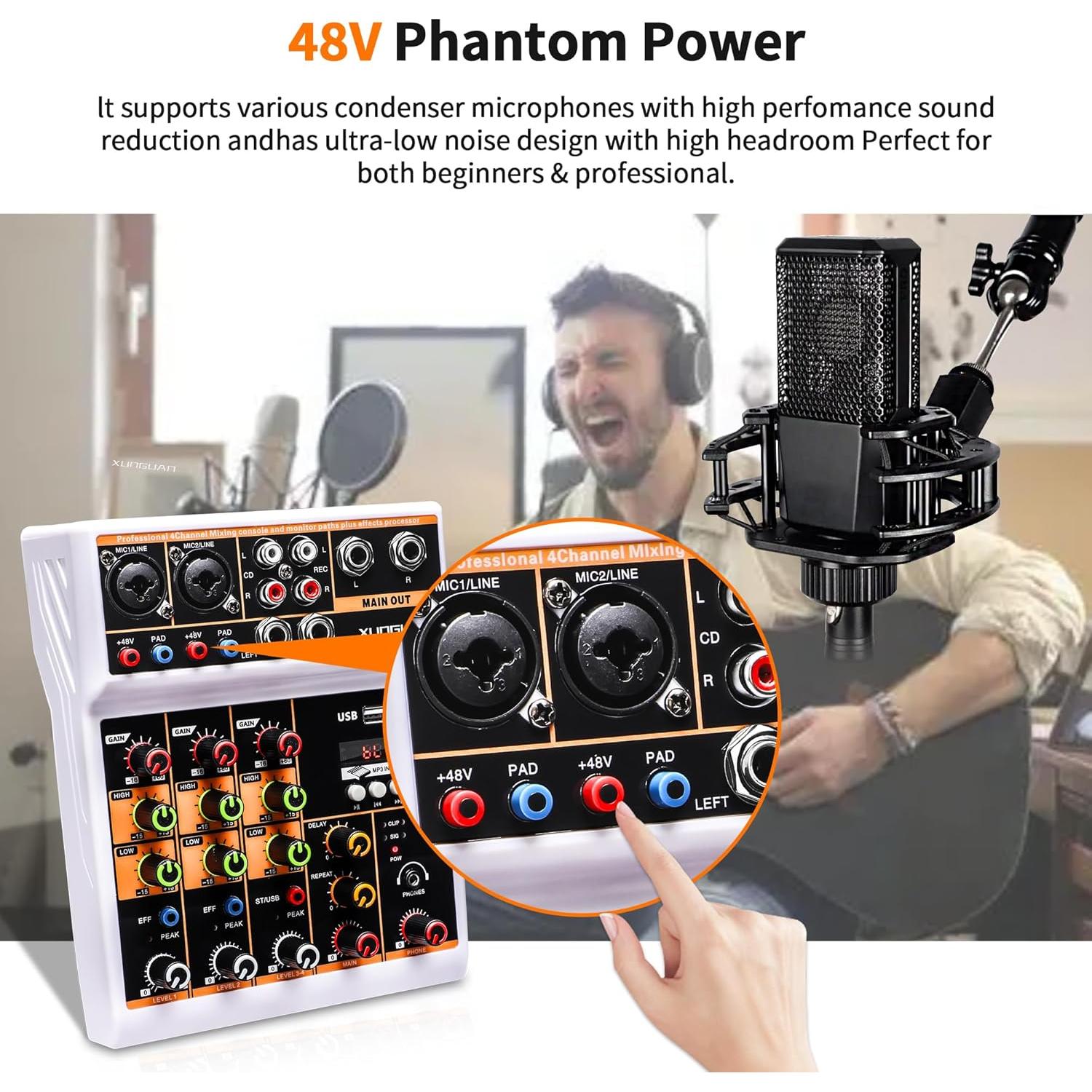 Mezclador de Audio Profesional XUNGUAN L4, 4 Canales, USB, Bluetooth