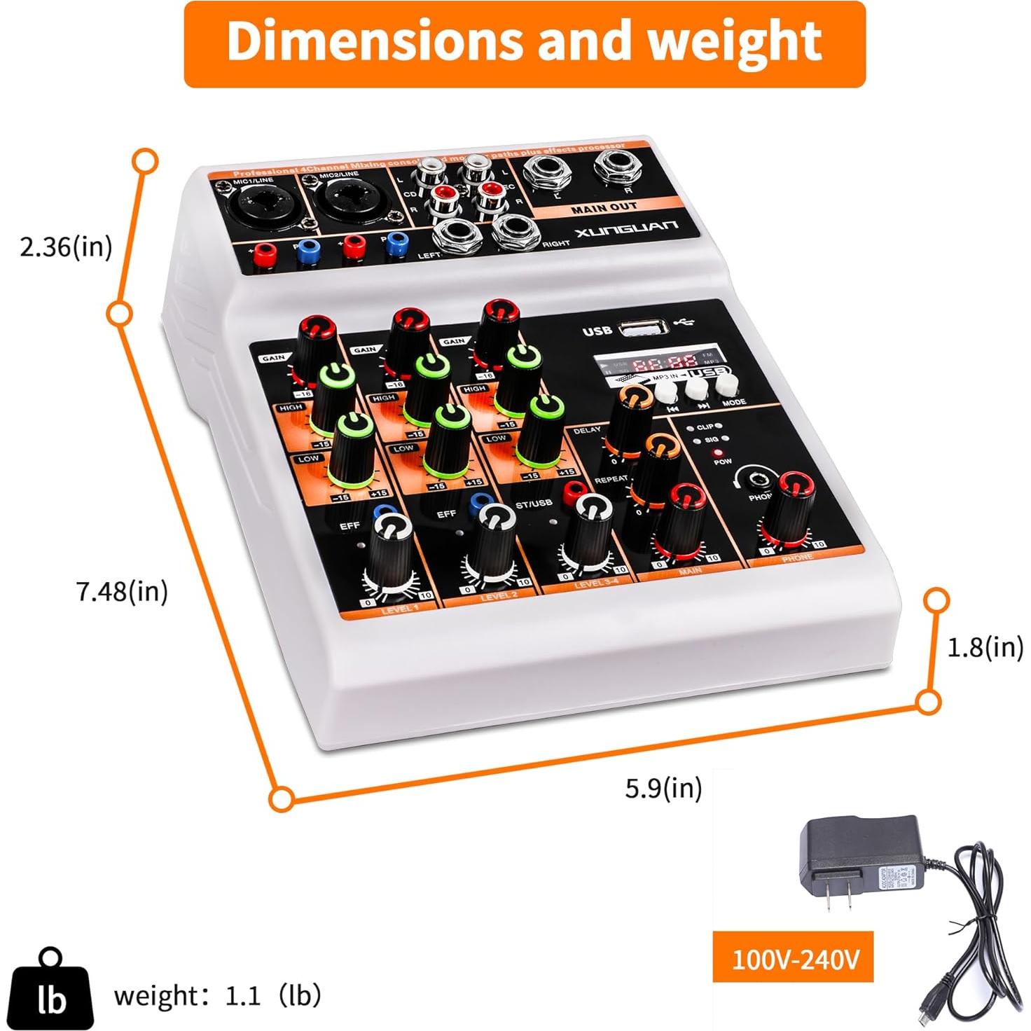 Mezclador de Audio Profesional XUNGUAN L4, 4 Canales, USB, Bluetooth