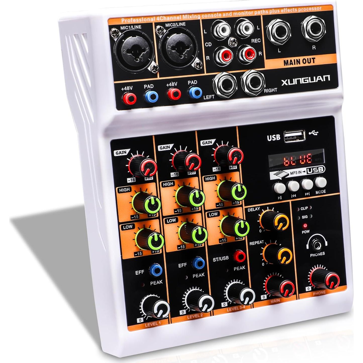 Mezclador de Audio Profesional XUNGUAN L4, 4 Canales, USB, Bluetooth