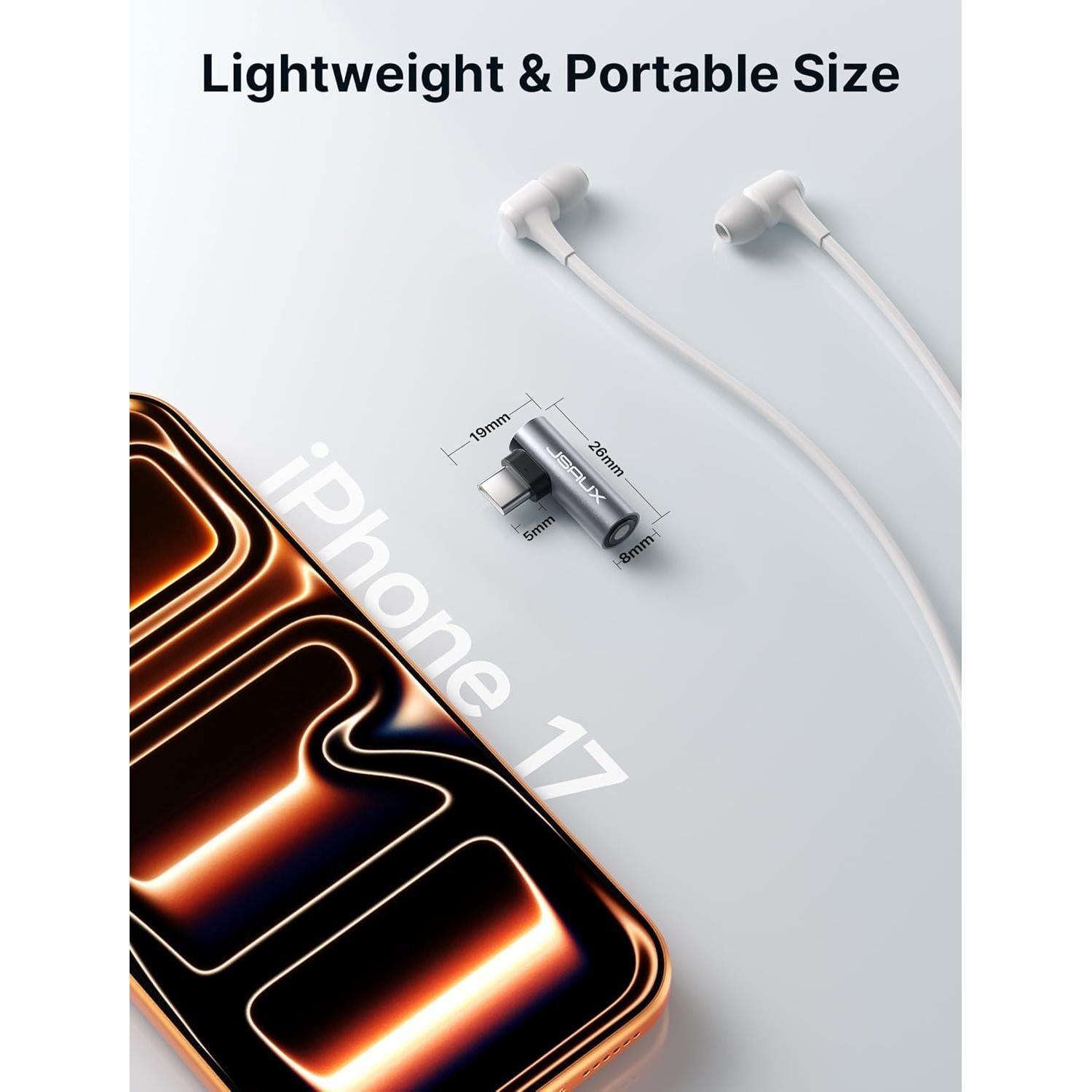 JSAUX 2 Pack Right Angle USB C to 3.5mm Audio Adapter, Type USB C to Headphone Jack Dongle Aux Adapter Compatible with Samsung Galaxy S24/S23/S22/S21 Ultra, iPad Pro, Pixel, iPhone 17/16/15/14 - Grey