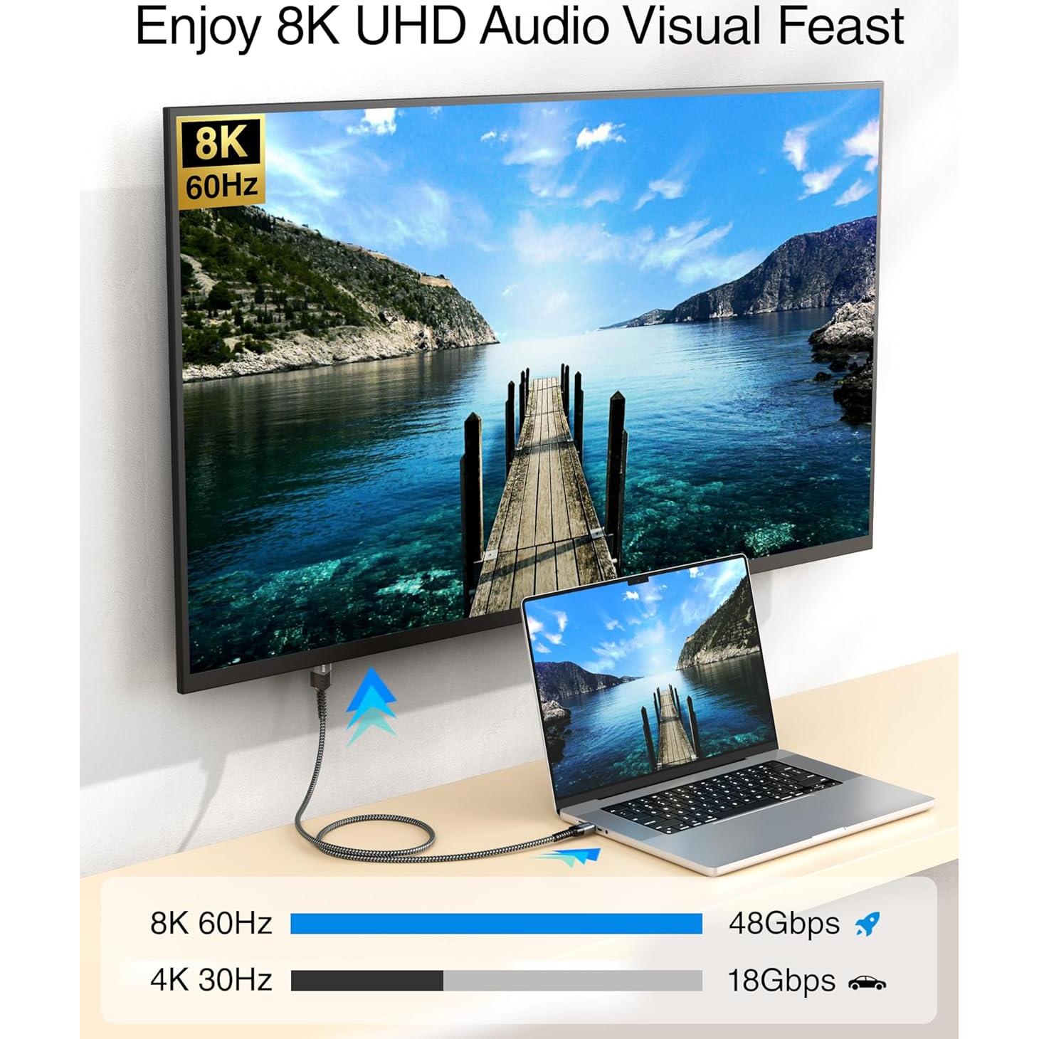 Cable USB C a HDMI BlueRigger 8K 1.83m 60Hz 48Gbps