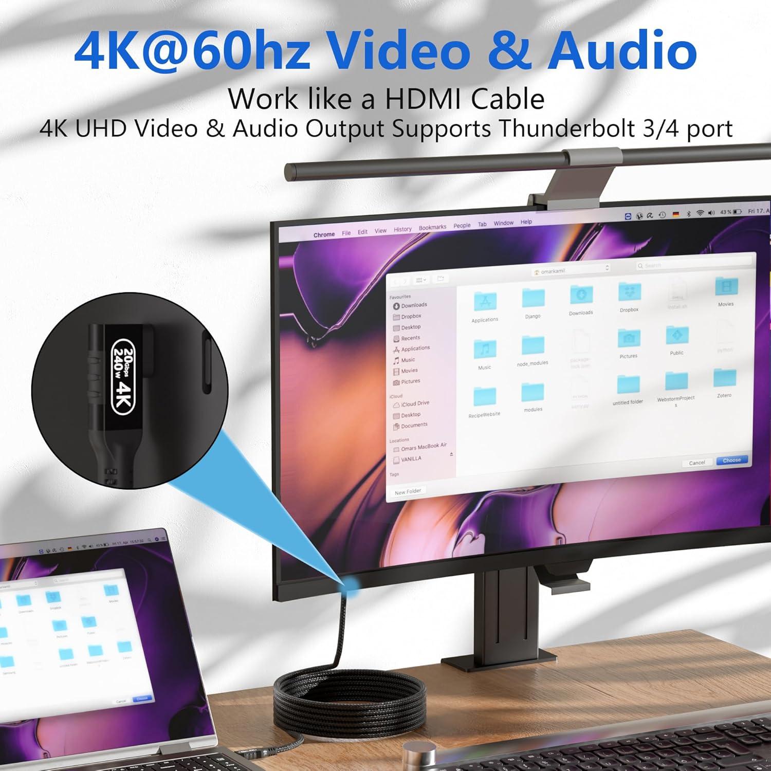 Cable USB-C a USB-C 0.5m BAWIOFIAU 20Gbps 240W 4K