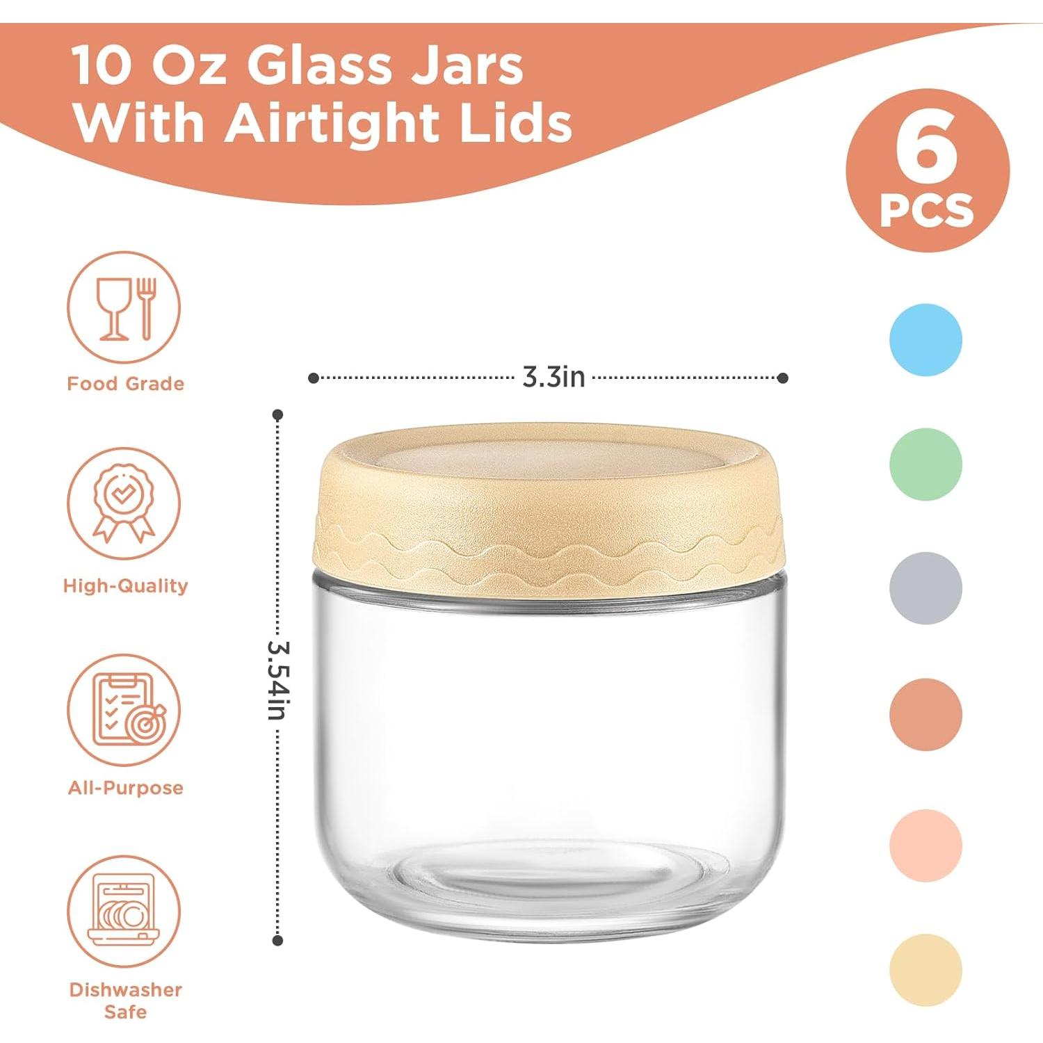 Tarros de Vidrio DRKIO 10 Oz - 6 Pack con Tapas Herméticas