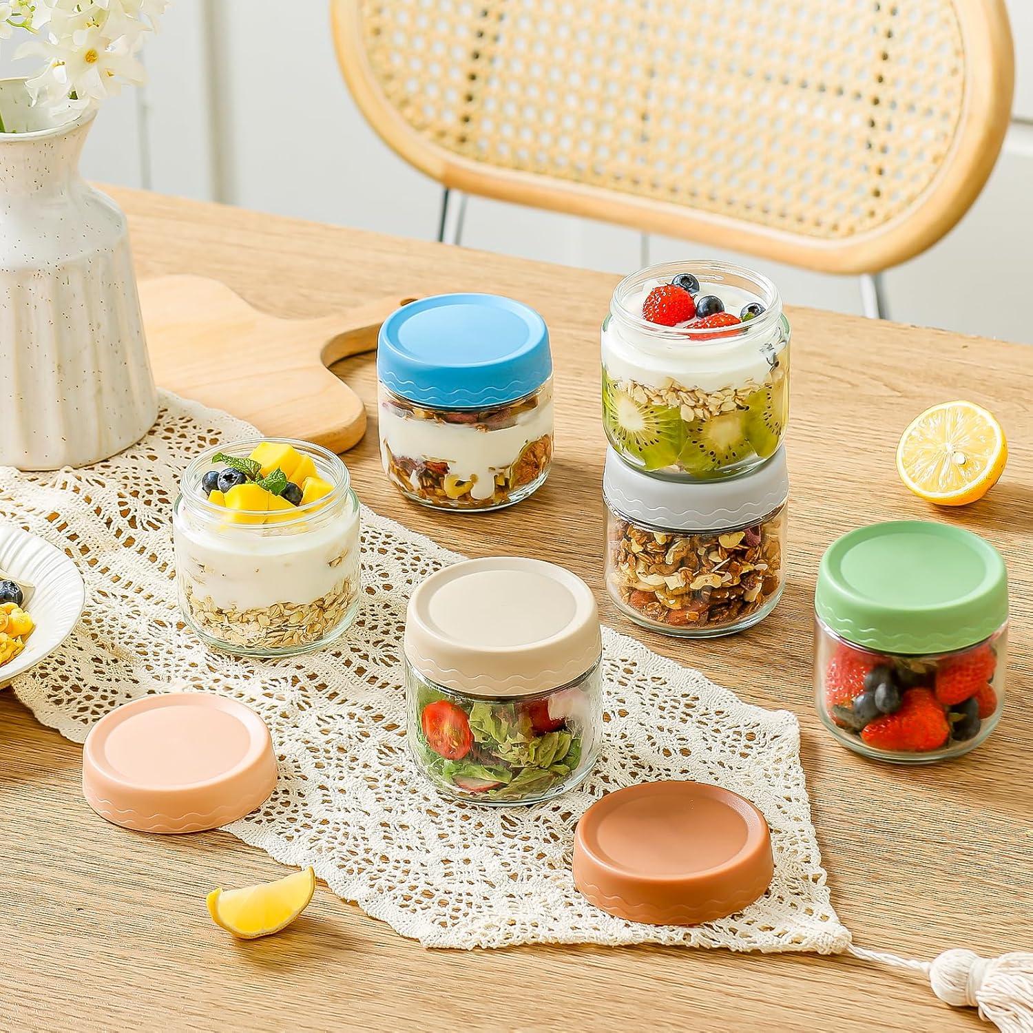 Tarros de Vidrio DRKIO 10 Oz - 6 Pack con Tapas Herméticas