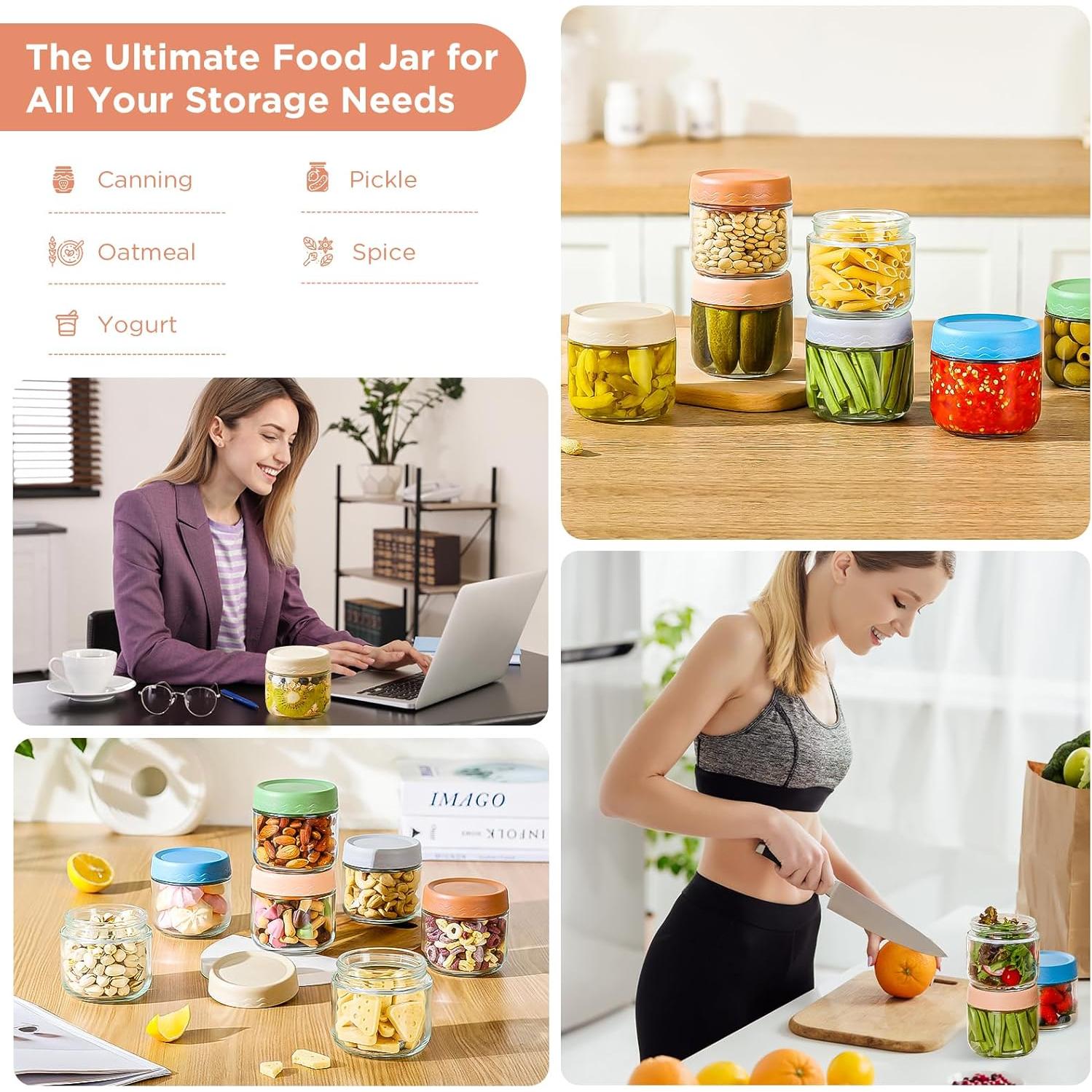 Tarros de Vidrio DRKIO 10 Oz - 6 Pack con Tapas Herméticas