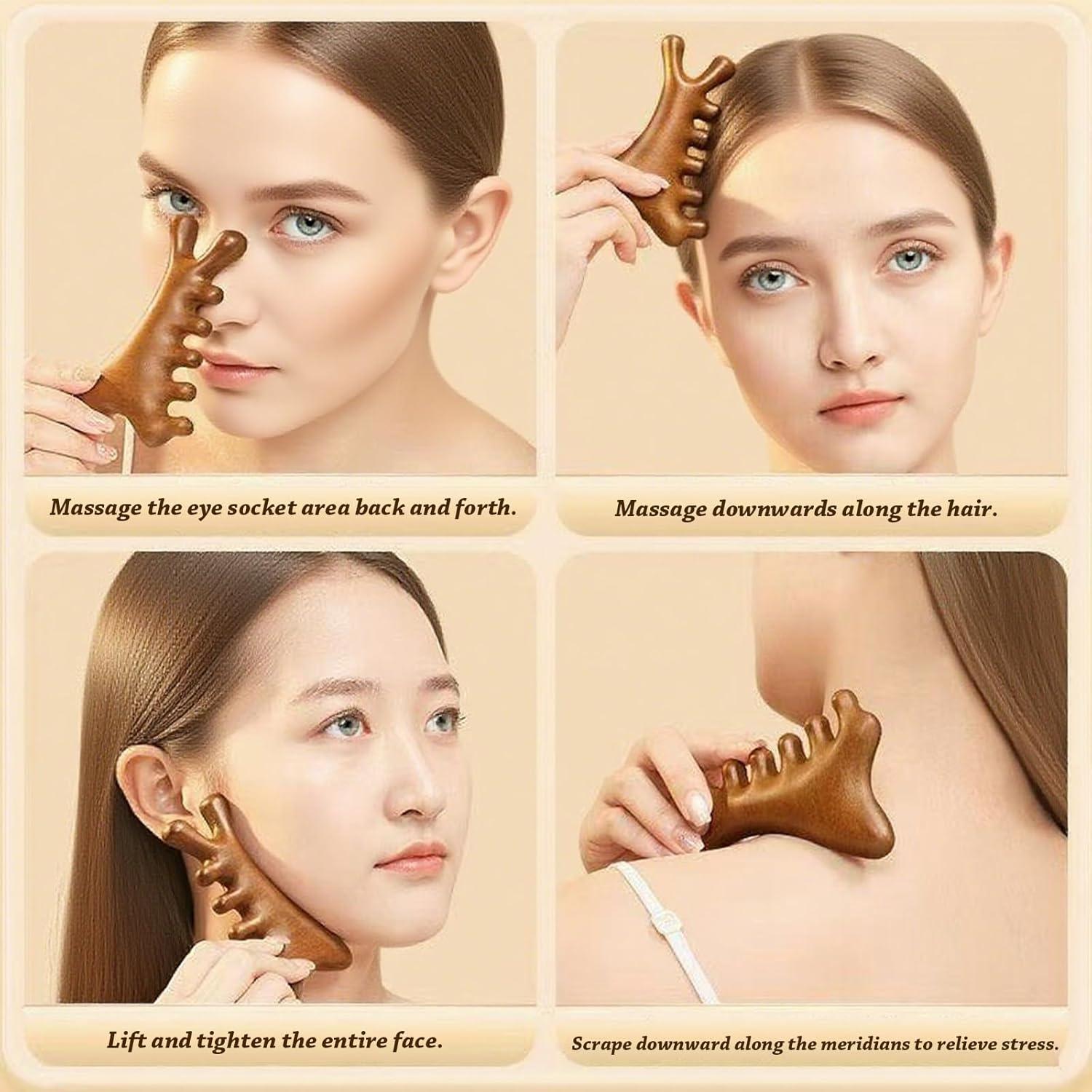 Herramienta de Masaje Gua Sha Sernia 4-en-1 de Sándalo Natural