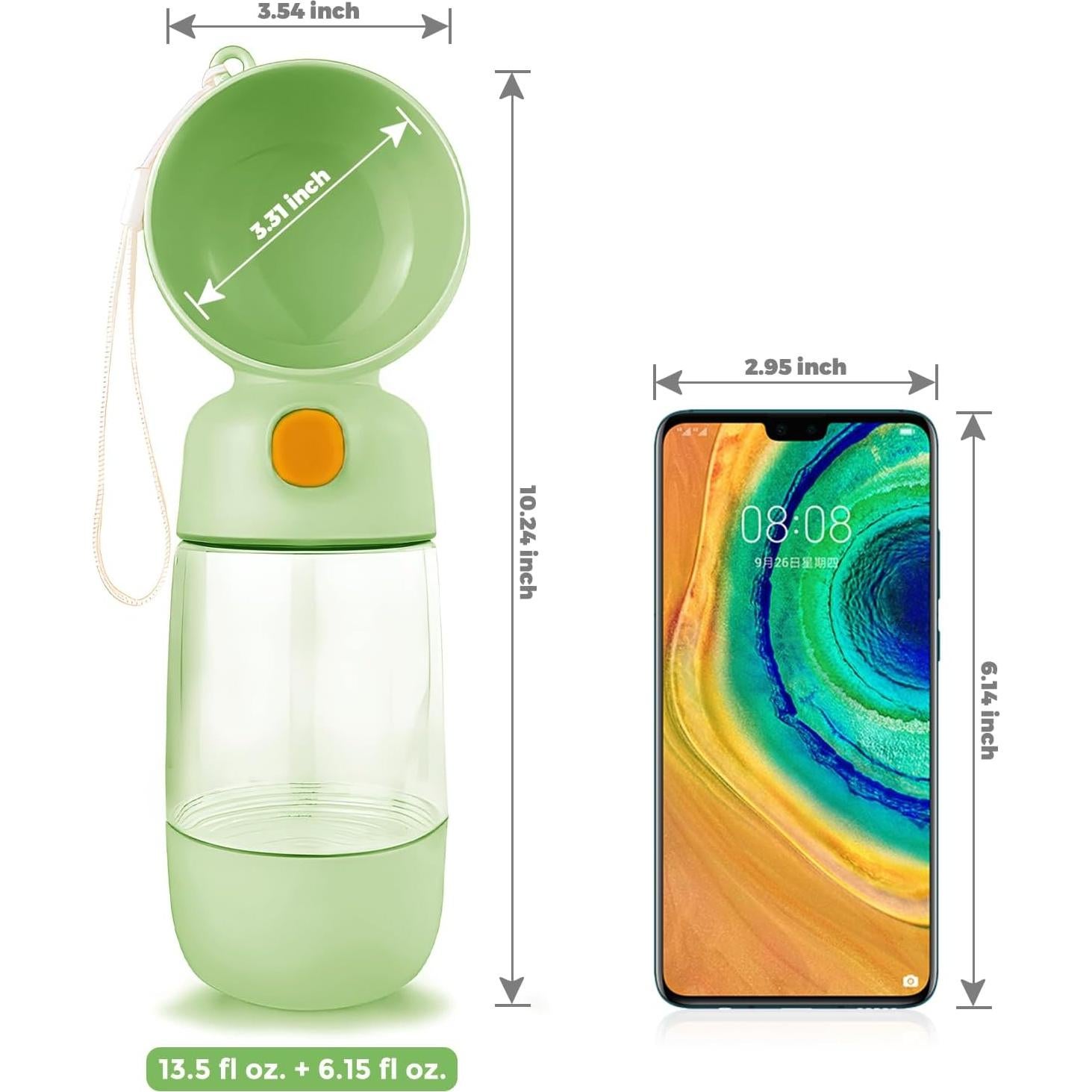 Botella de Agua para Perros BRIMFULITE 400ml Verde a Prueba de Fugas