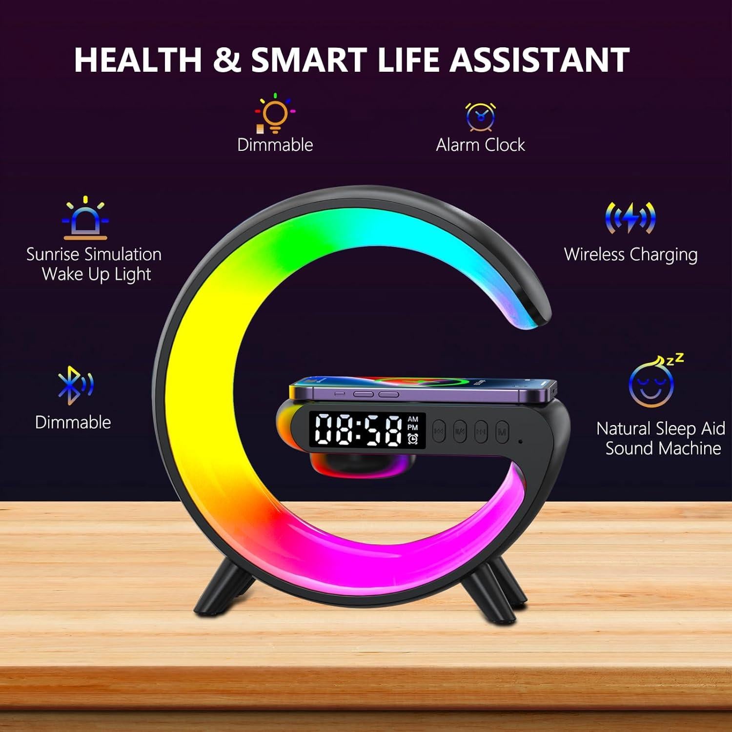 Lámpara de Noche LED FuyoSegen con Altavoz Bluetooth y Cargador Inalámbrico