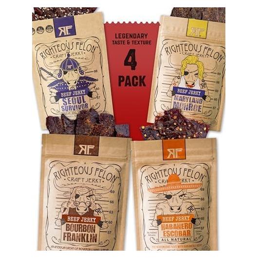 Paquete de Beef Jerky Picante Righteous Felon - 4 Sabores