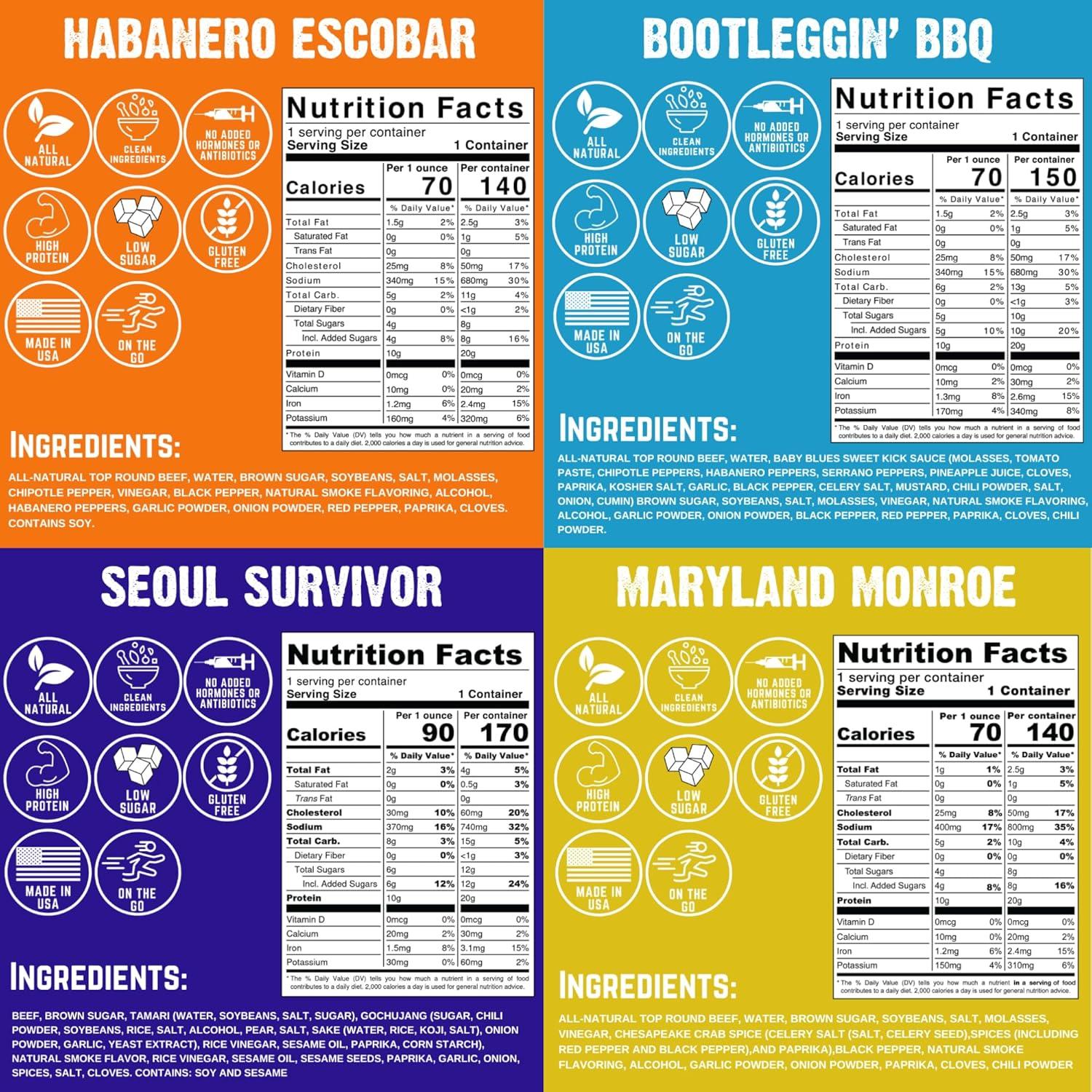 Paquete de Beef Jerky Picante Righteous Felon - 4 Sabores