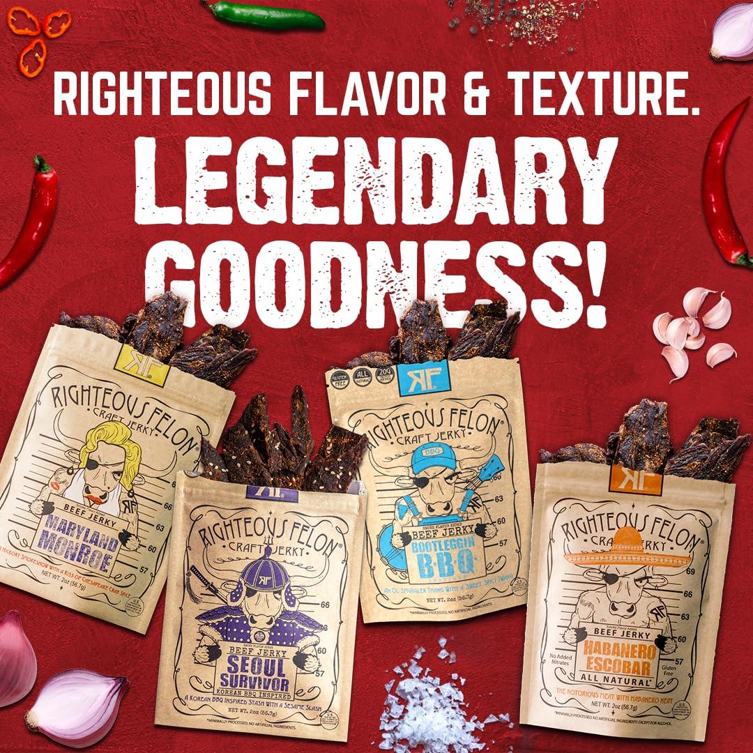 Paquete de Beef Jerky Picante Righteous Felon - 4 Sabores