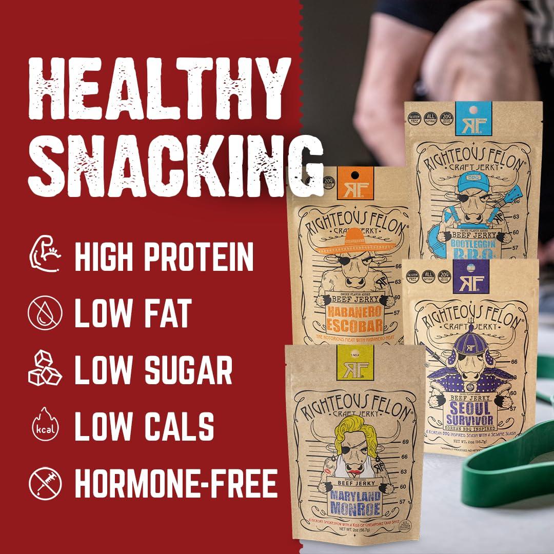 Paquete de Beef Jerky Picante Righteous Felon - 4 Sabores