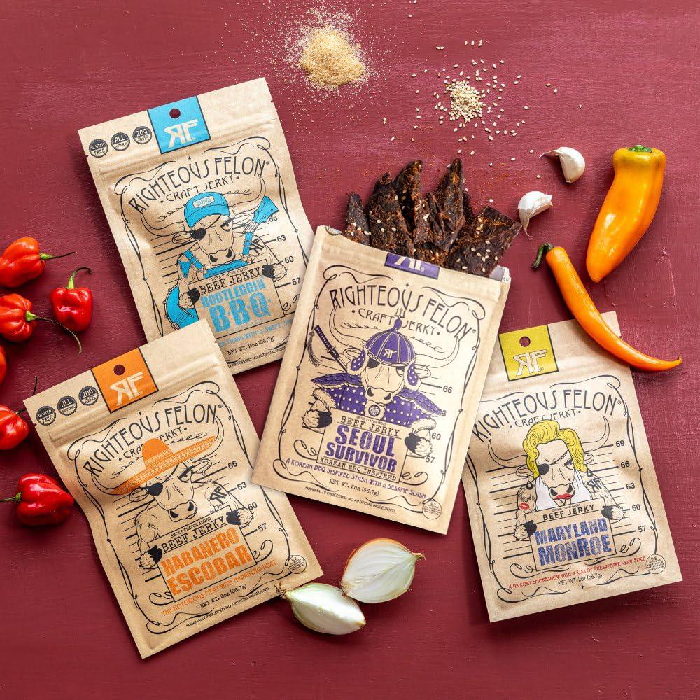 Paquete de Beef Jerky Picante Righteous Felon - 4 Sabores