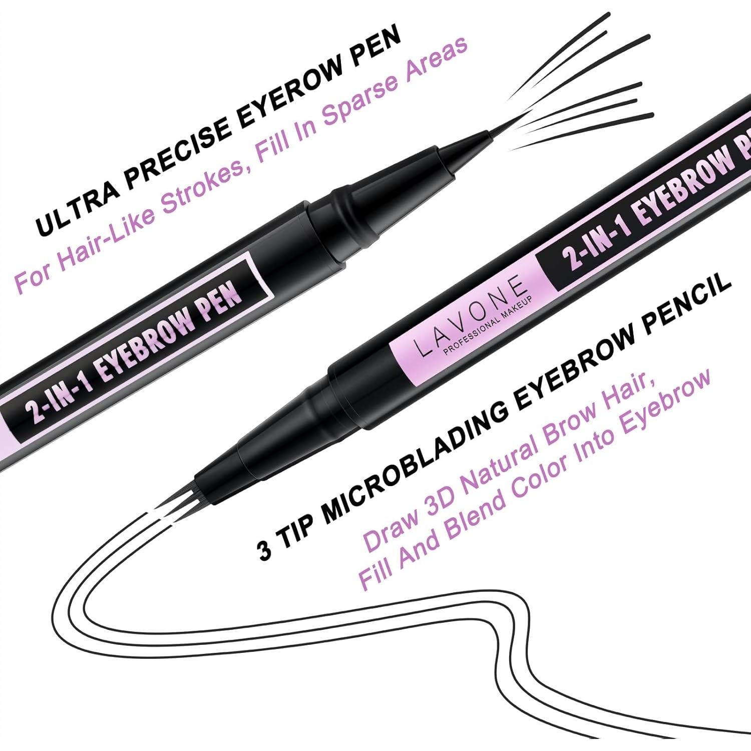 LAVONE Lápiz de Cejas 2-en-1 Impermeable Negro con Cepillo
