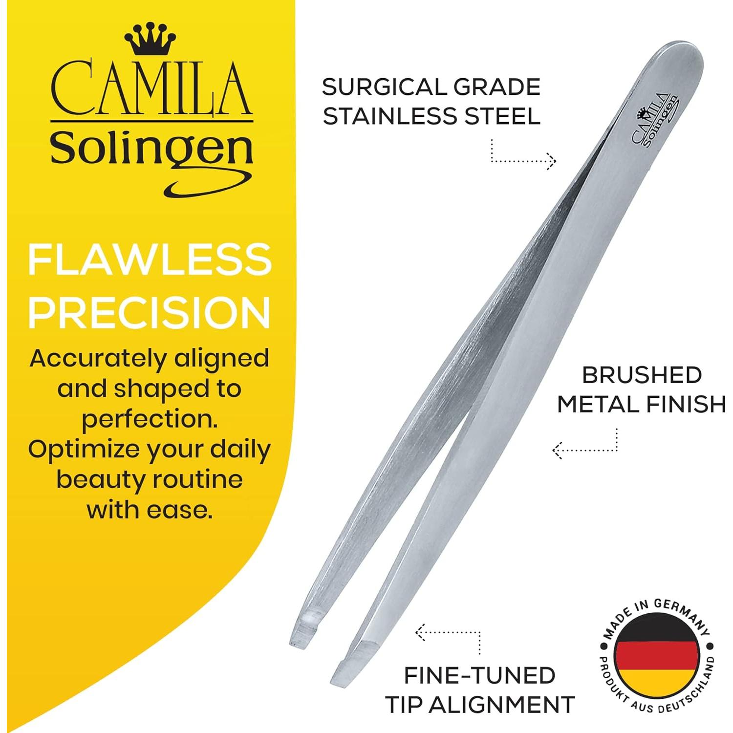 CS26 4" Professional Surgical Grade Stainless Steel Precision Tip Eyebrow Tweezers for Facial Hair Shaping & Removal. Beauty Tool for Men/Women. Made in Solingen Germany (Straight)