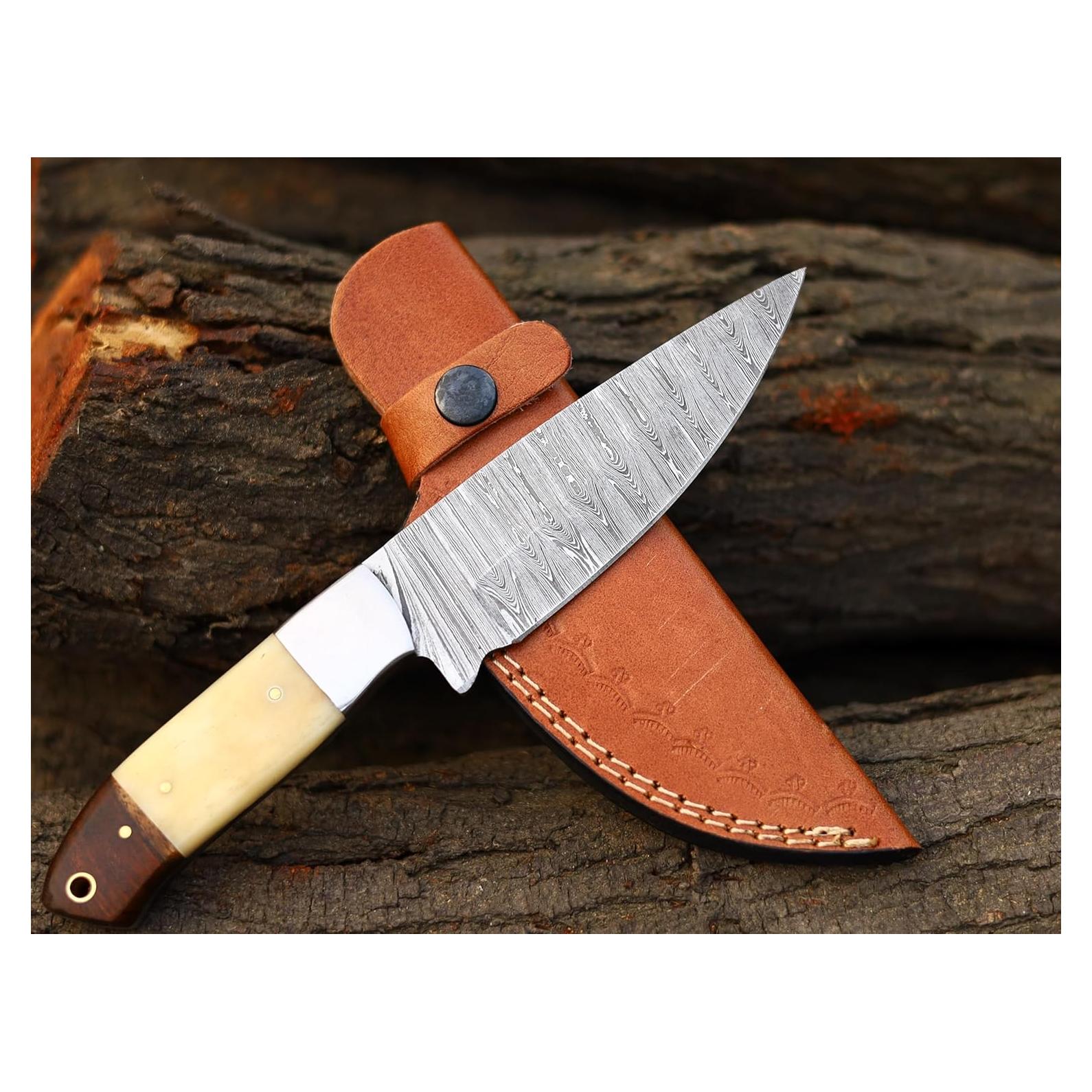 Cuchillo de Caza FH TRADERS con Mango de Hueso 23cm Damasco