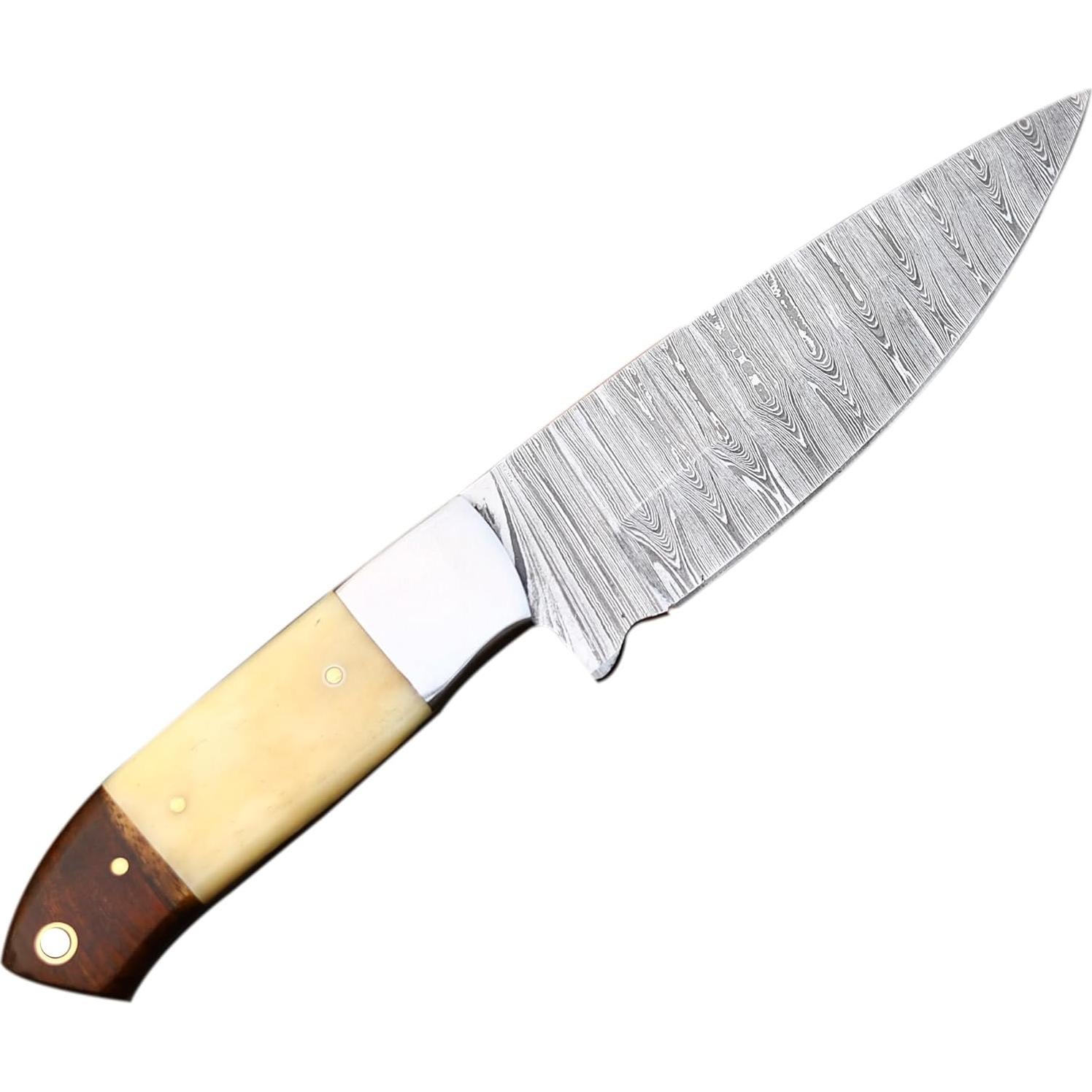Cuchillo de Caza FH TRADERS con Mango de Hueso 23cm Damasco