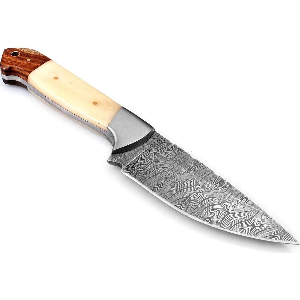Cuchillo de Caza FH TRADERS con Mango de Hueso 23cm Damasco