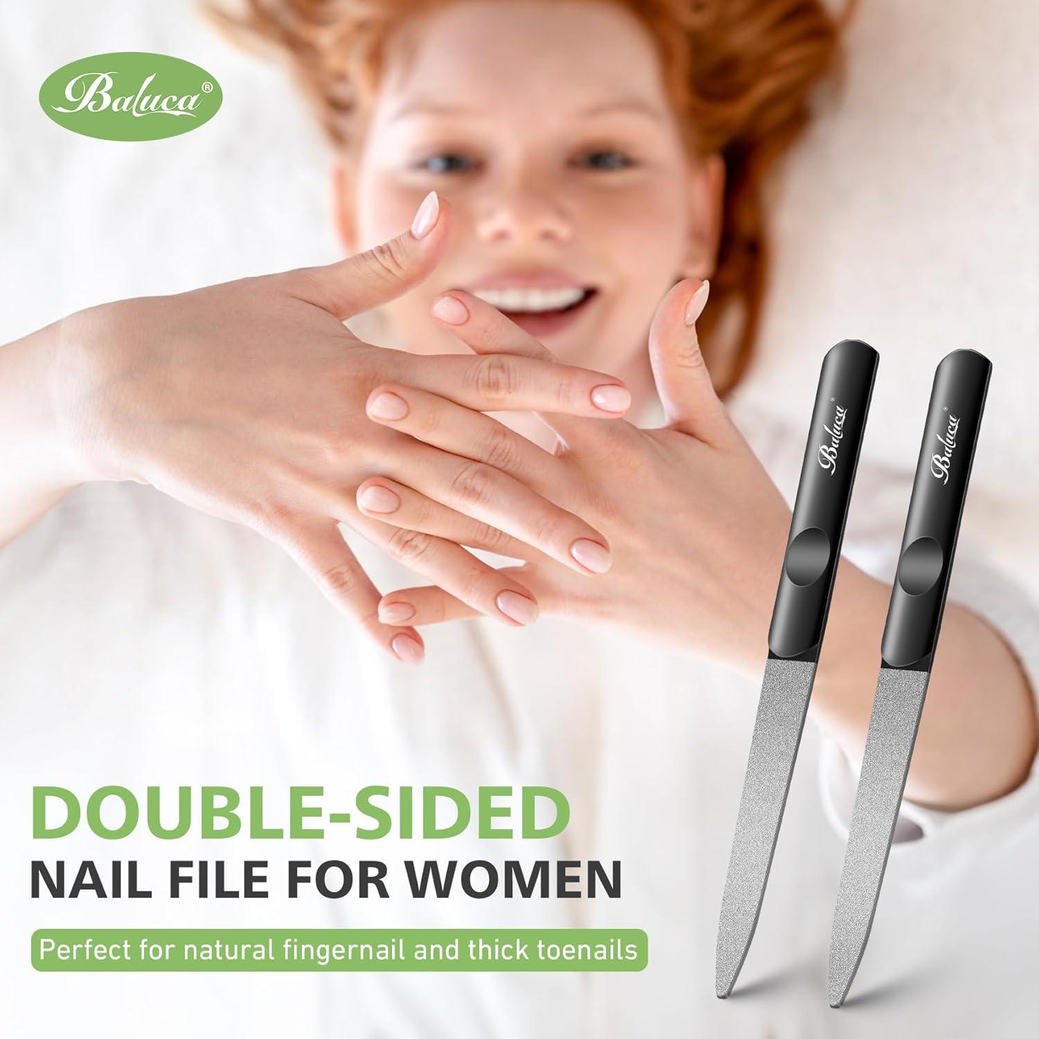 Lima de Uñas de Diamante BALUCA - Acero Inoxidable, 2 Piezas