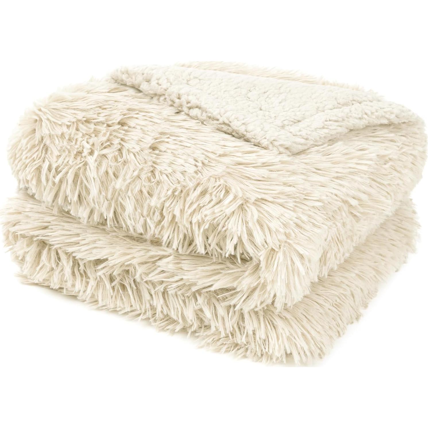 Manta de Piel de Oveja Falsa Pavilia 127x152 cm Crema