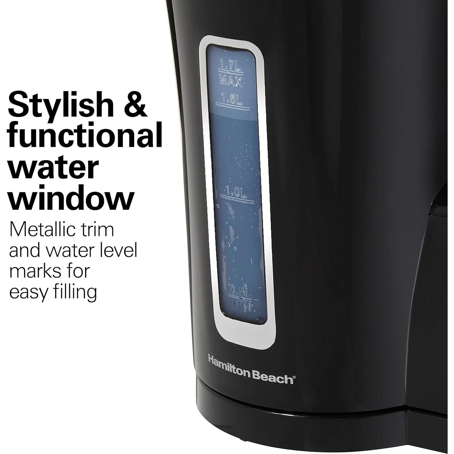 Hervidor Eléctrico Hamilton Beach 1.7L Negro, Apagado Automático