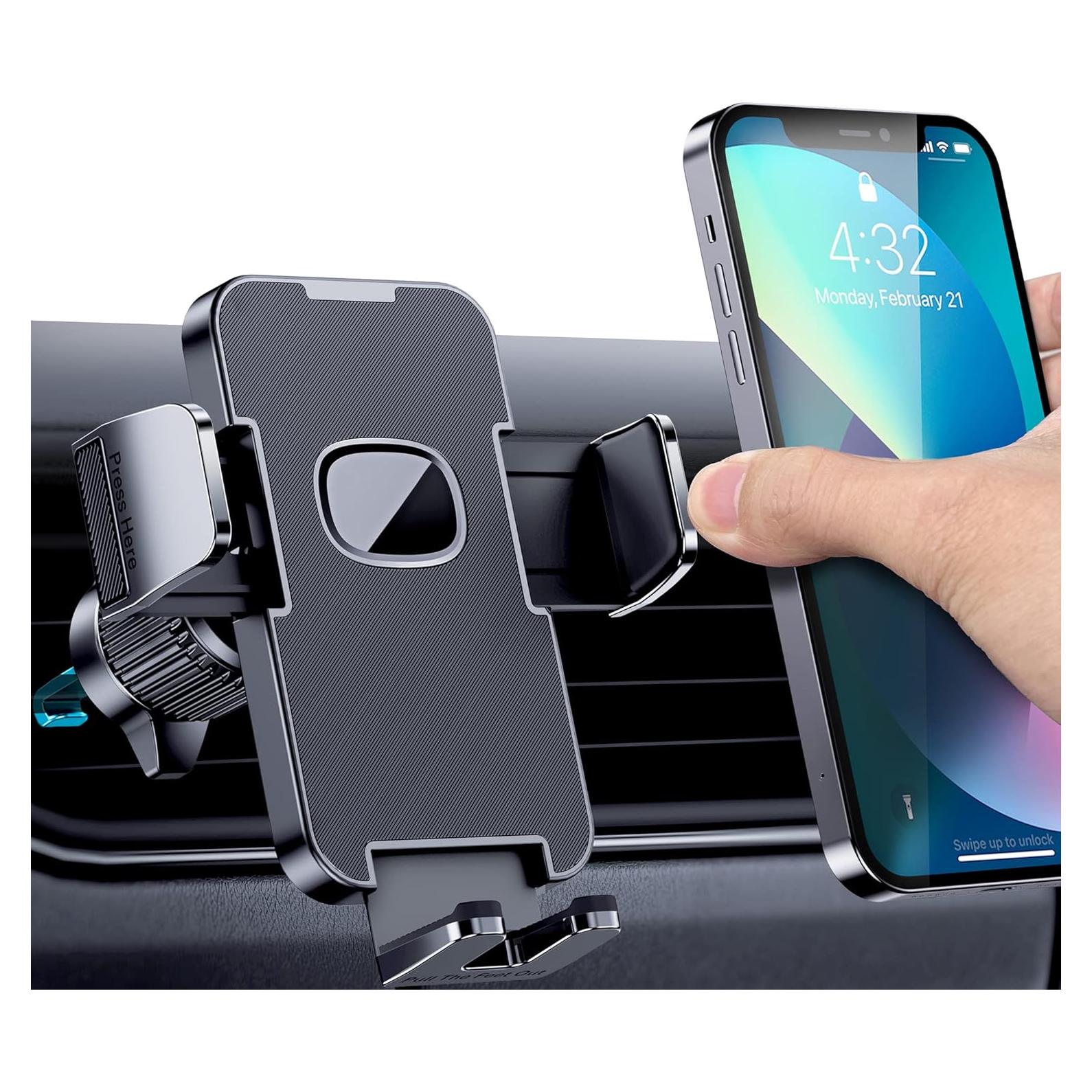 Car Vent Phone Mount for Car [Military-Grade Hook Clip] Phone Stand for Car [Thick Cases Friendly] Air Vent Clip Cell Phone Holder for Smartphone, iPhone, Automobile Cradles Universal