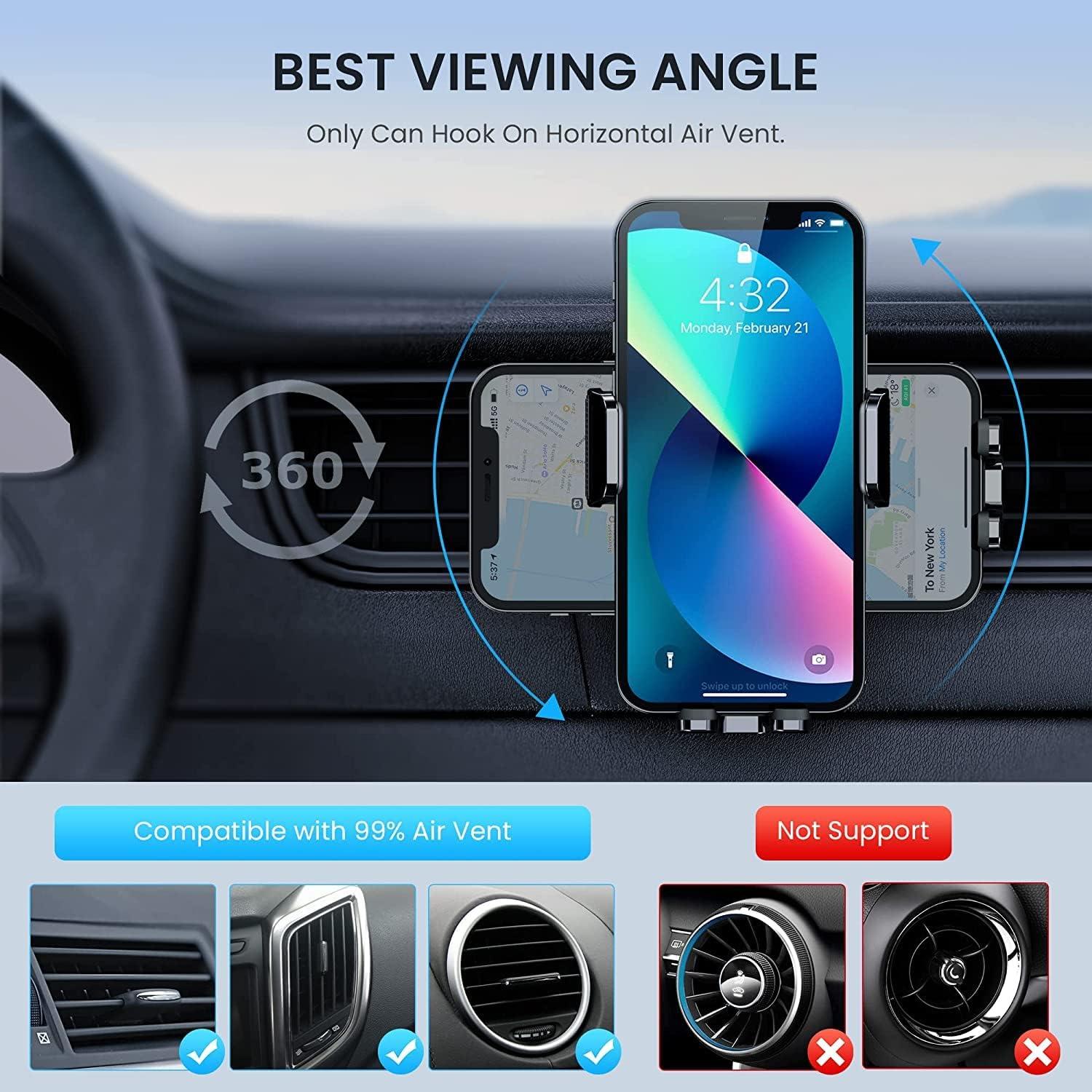 Car Vent Phone Mount for Car [Military-Grade Hook Clip] Phone Stand for Car [Thick Cases Friendly] Air Vent Clip Cell Phone Holder for Smartphone, iPhone, Automobile Cradles Universal
