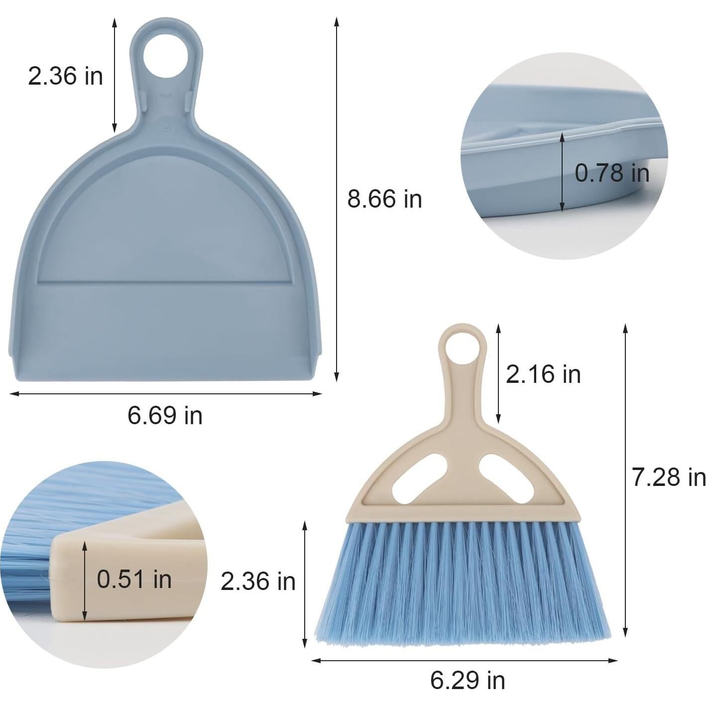 Juego de Escoba y Recogedor Mini Brosay Azul Portátil