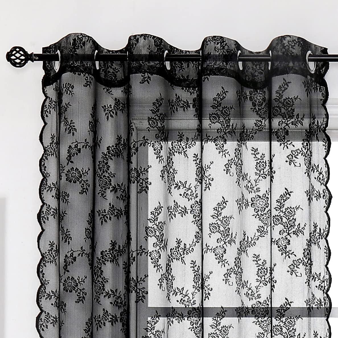 Cortinas de Encaje Negro Lotusolution 140 x 137 cm Juego de 2