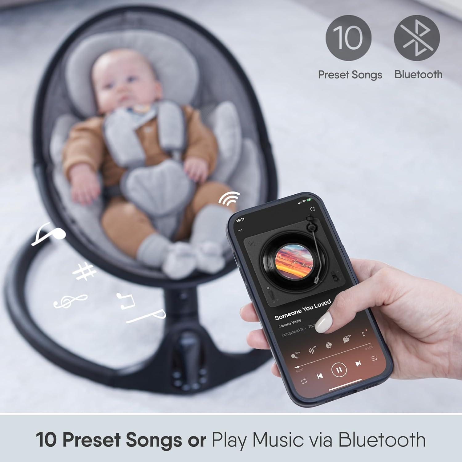 Columpio Eléctrico BabyBond para Bebés 0-12 Meses Bluetooth