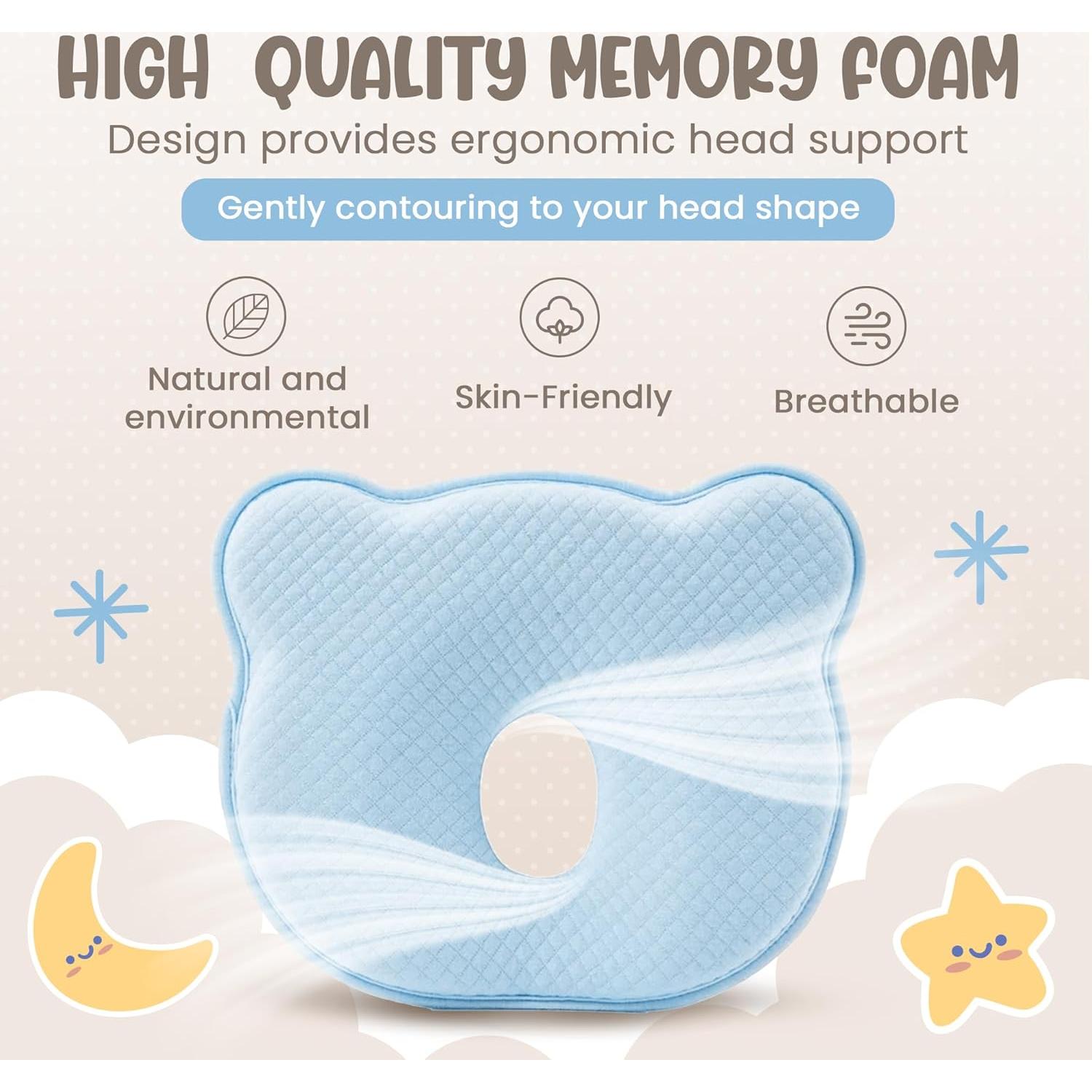 Almohada Suave MarBoost para Bebés con Espuma Viscoelástica Azul