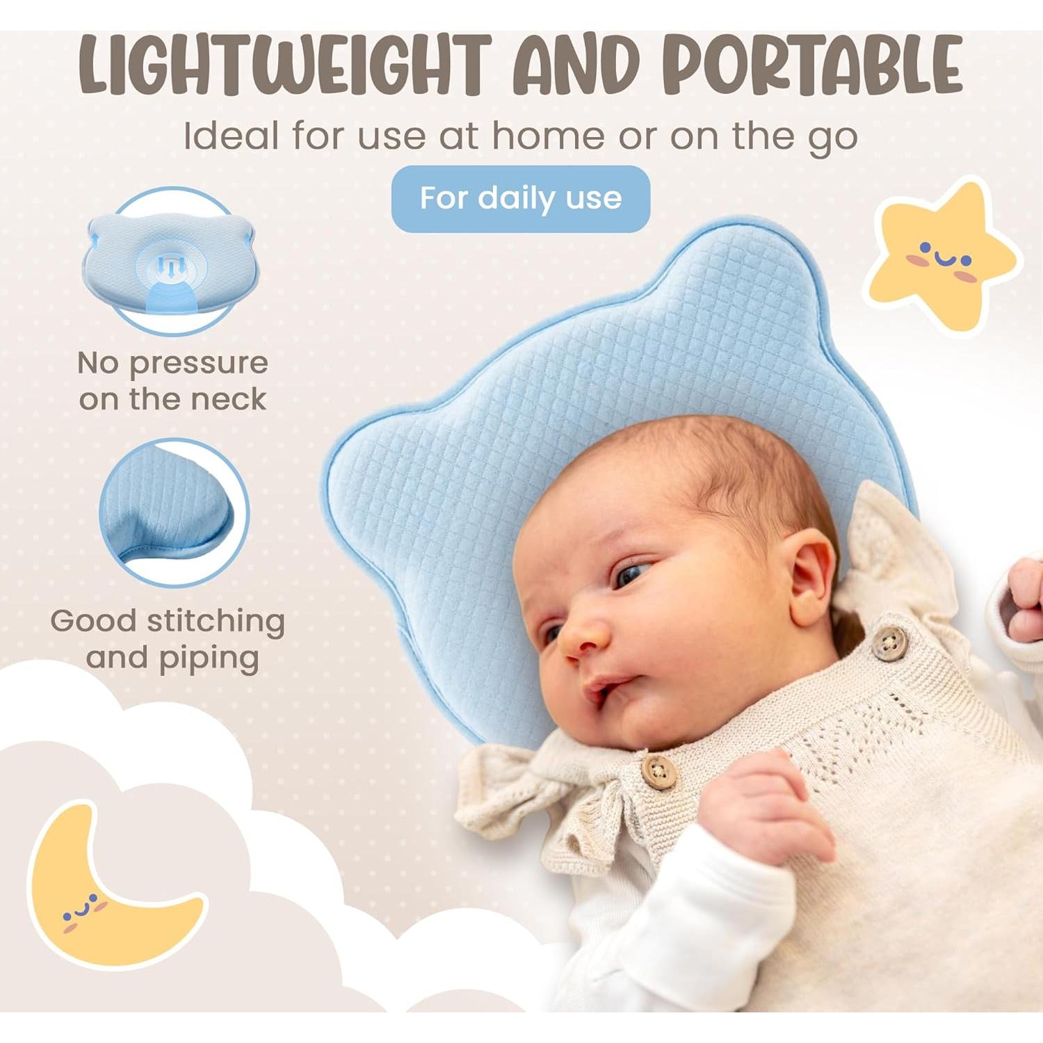 Almohada Suave MarBoost para Bebés con Espuma Viscoelástica Azul