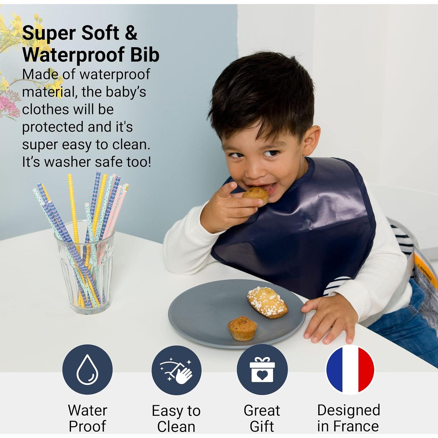 Set de 2 Baberos BabyToLove Rayas Azules Suaves y a Prueba de Agua