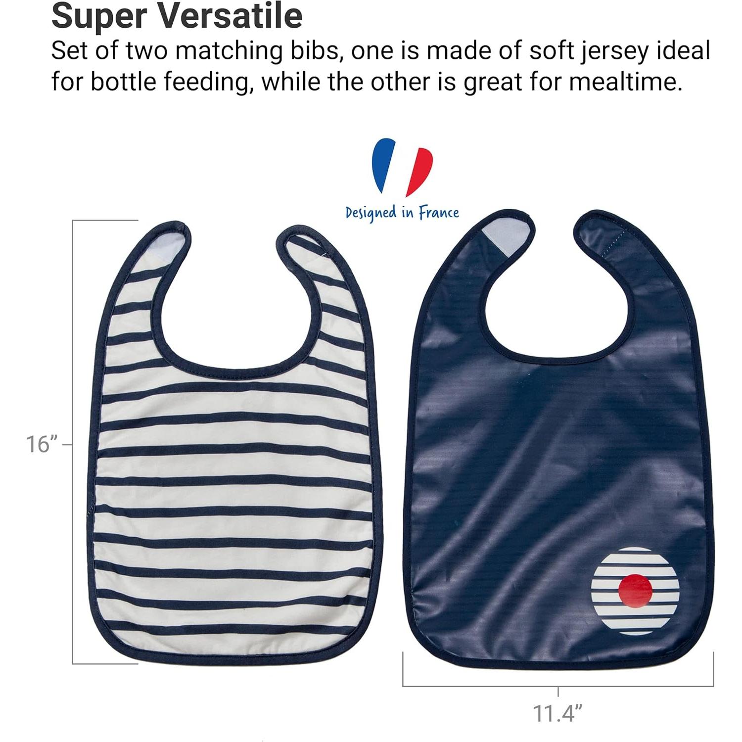 Set de 2 Baberos BabyToLove Rayas Azules Suaves y a Prueba de Agua