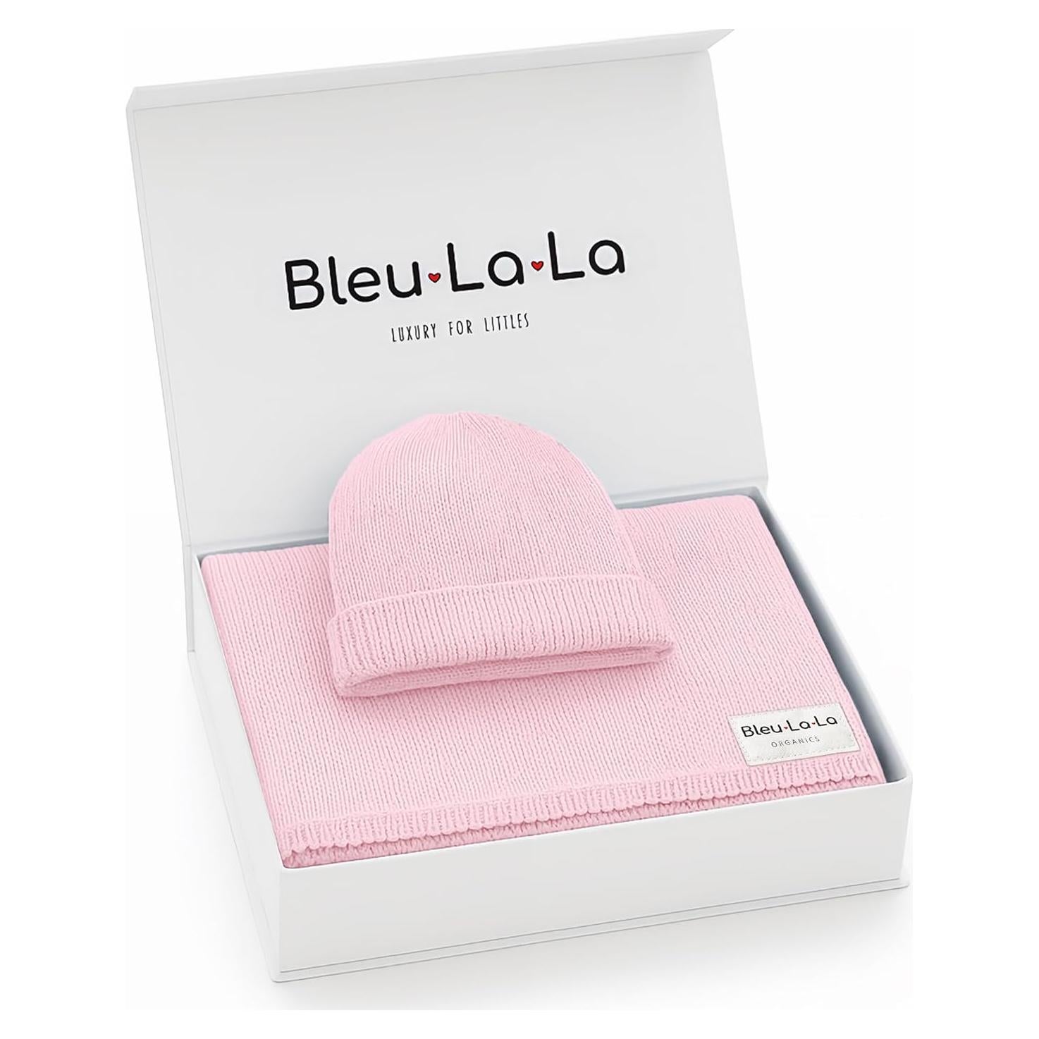 Manta de Punto Orgánico Luxe Bleu La La + Sombrero Rosa