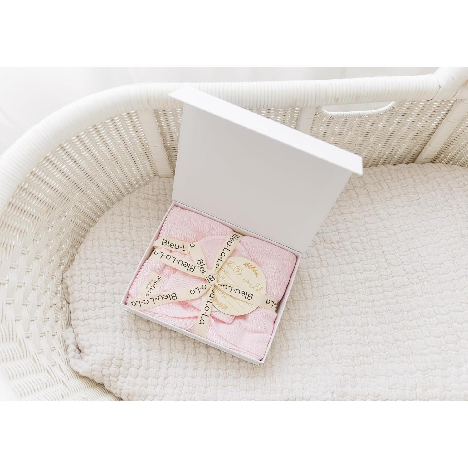 Manta de Punto Orgánico Luxe Bleu La La + Sombrero Rosa