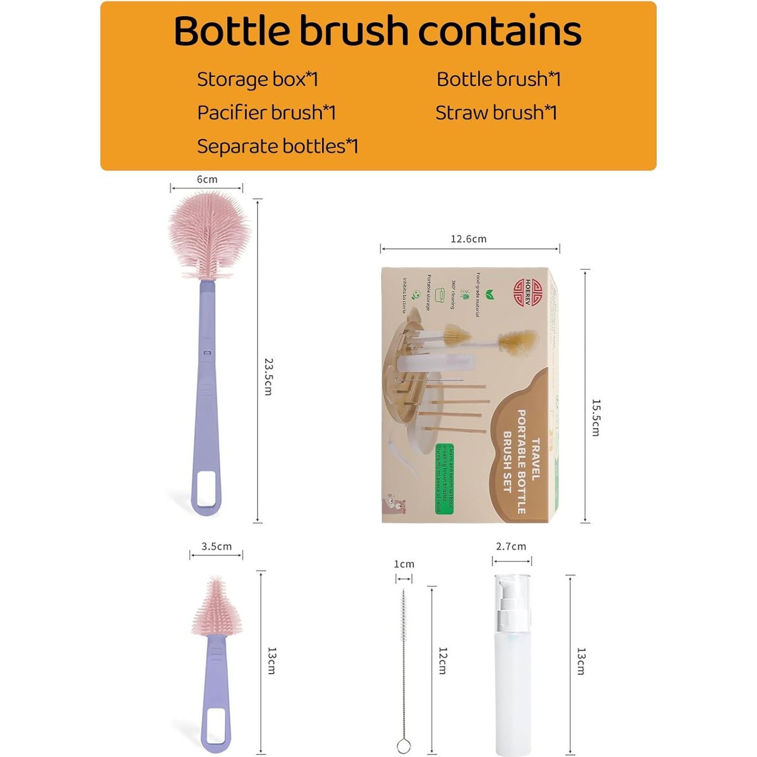 Conjunto de cepillos de silicona Hoerev para botellas y tetinas