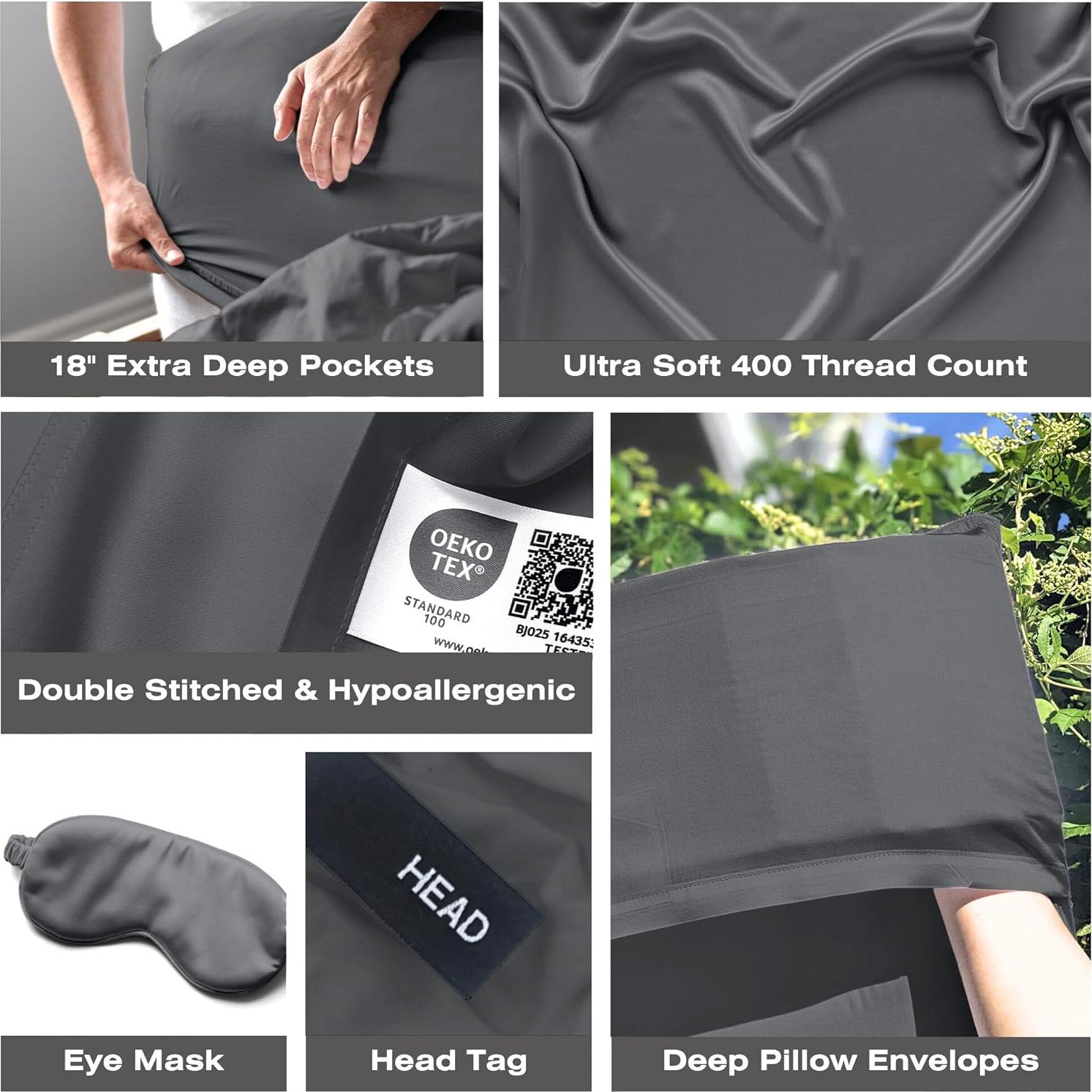 Juego de Sábanas Queen 5 Piezas GREENLEAF Viscosa Bambú Gris