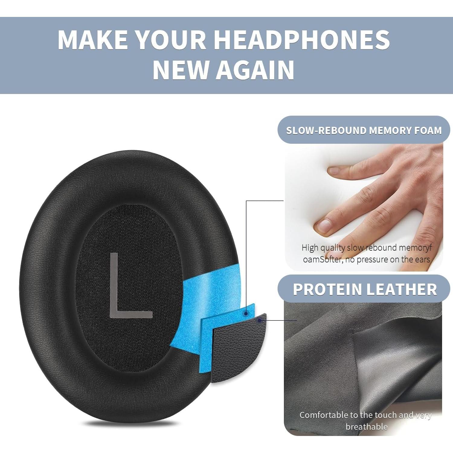 Almohadillas de Repuesto Damex para Auriculares Bose QC 45/45 SE - Espuma de Memoria Engrosada, Color Negro