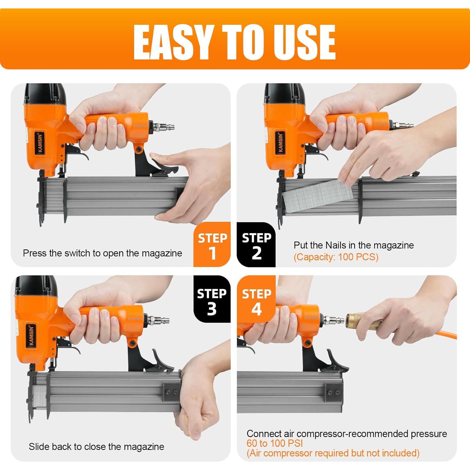 Clavadora Neumática KAMSIN F50A para Clavos Brad 10-50mm