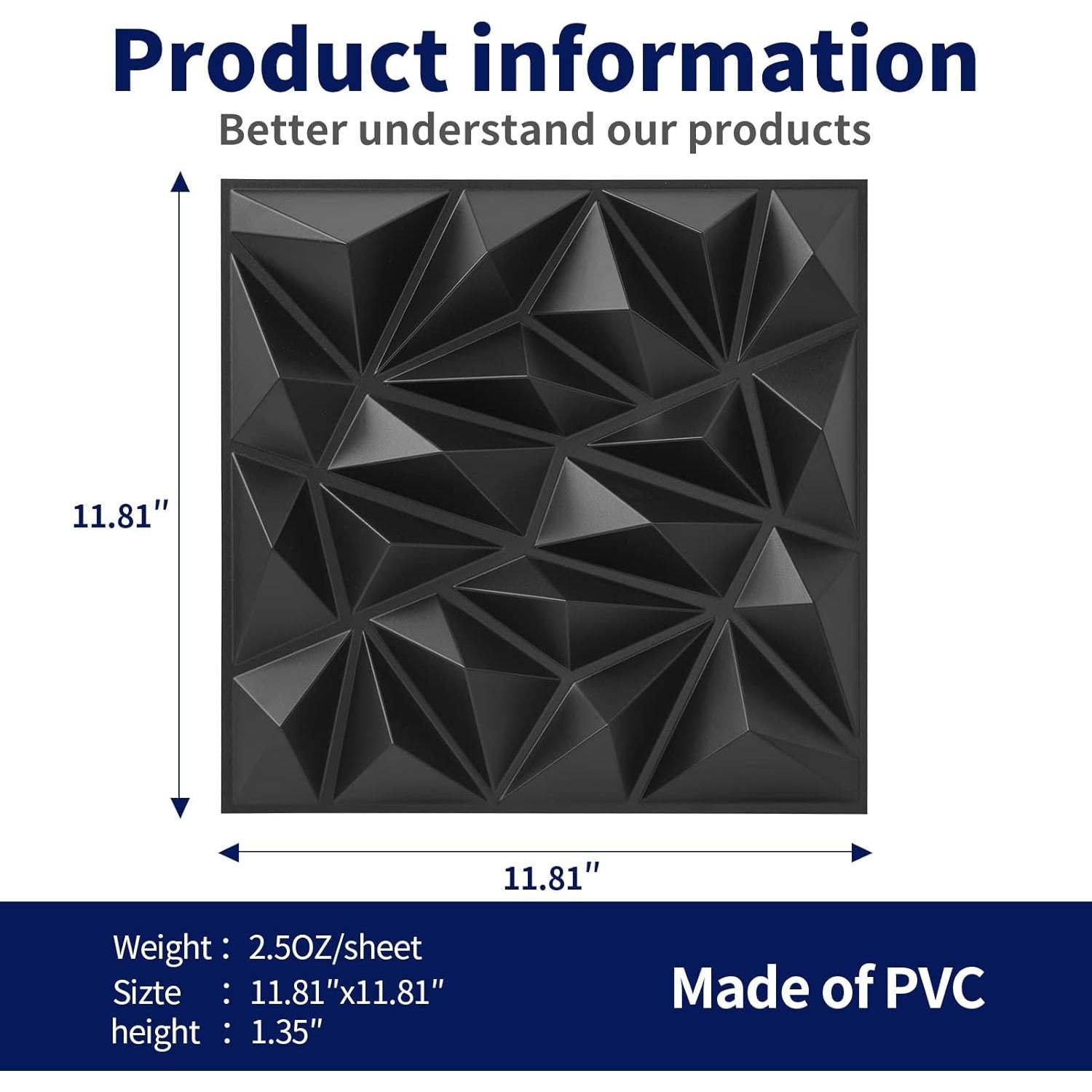 Paneles de Pared 3D Art3dwallpanels 33 Unidades PVC Negro