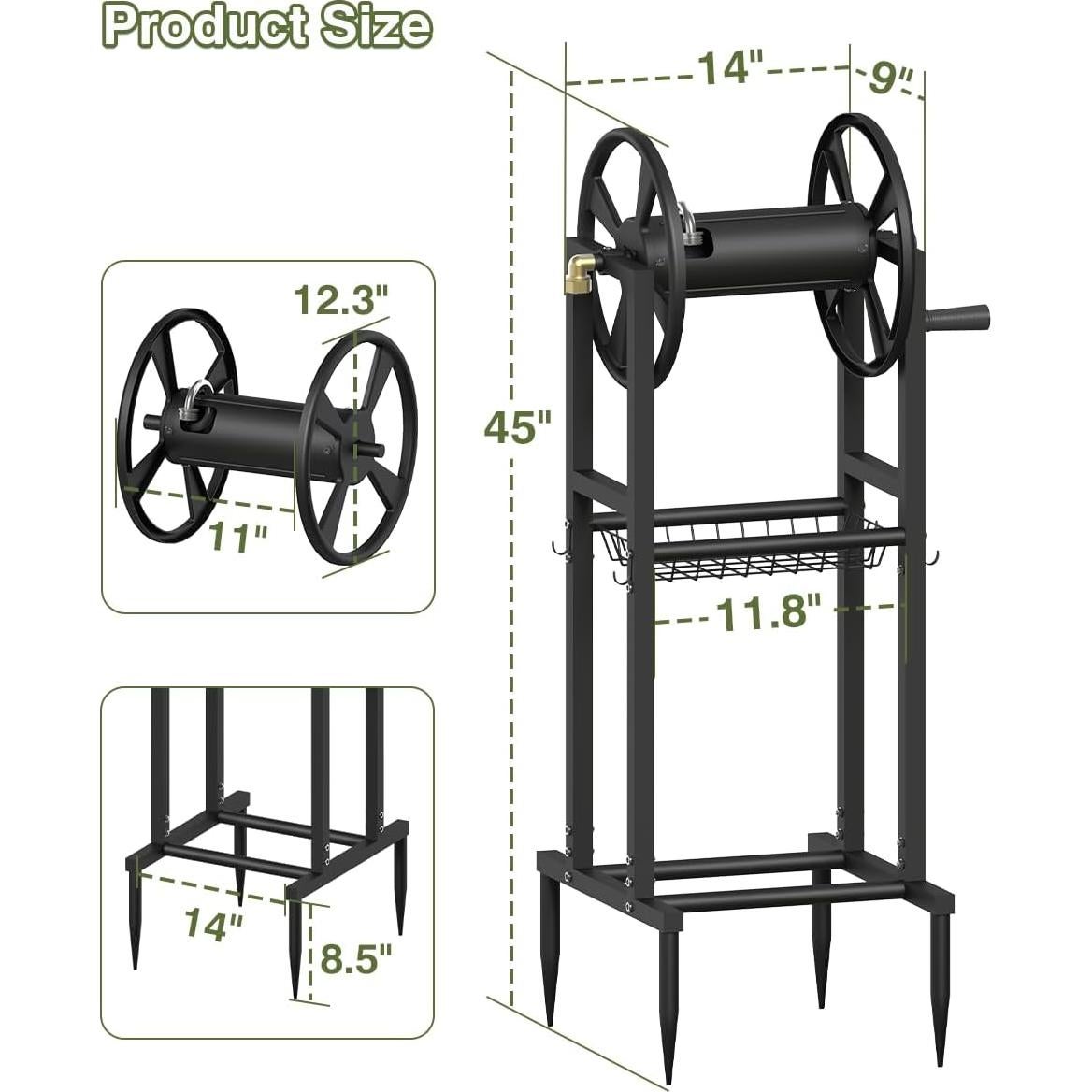 Carrete de Manguera de Jardín Mokeyder Negro 125 pies 5/8"