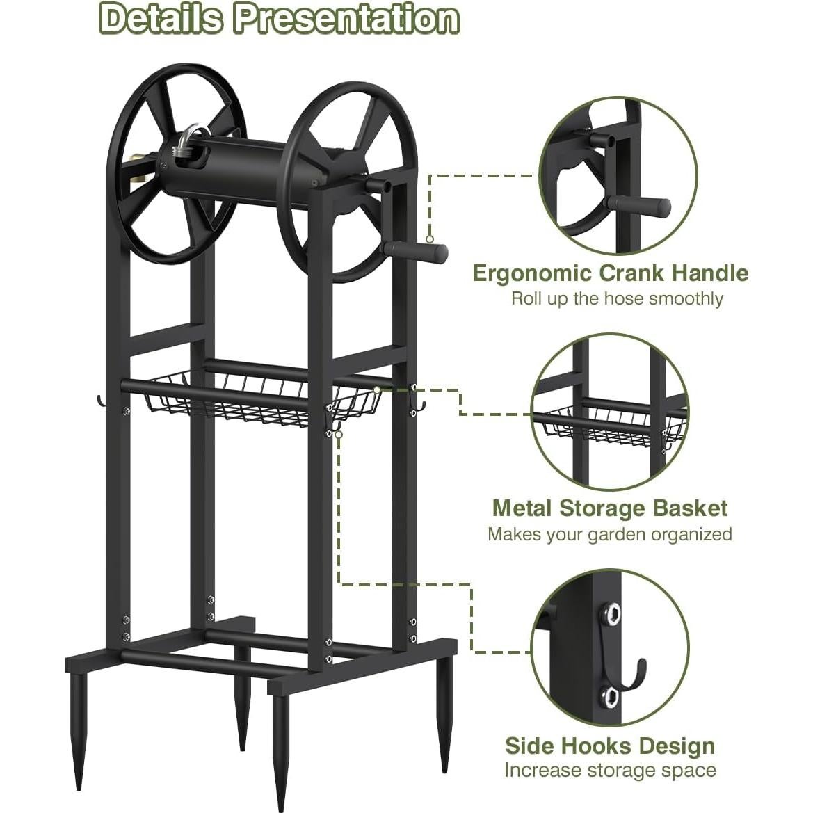 Carrete de Manguera de Jardín Mokeyder Negro 125 pies 5/8"