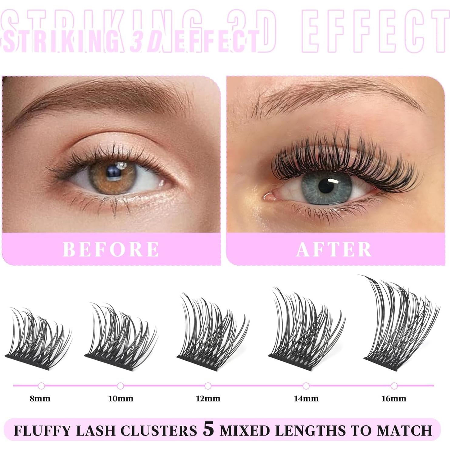 Extensiones de Pestañas en Racimos Yaiseiko 72pcs 8-16mm D Curl